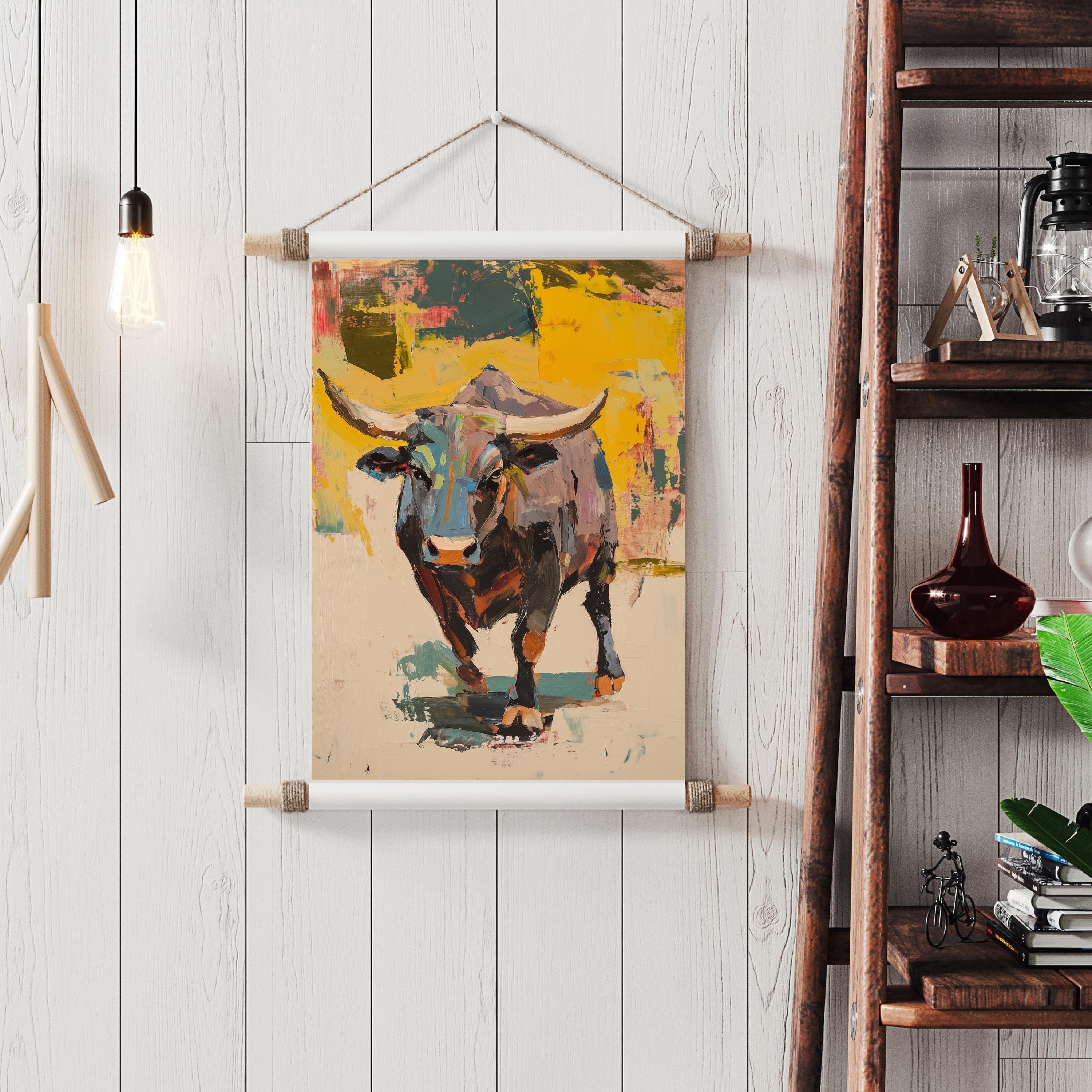 Abstract Bull Oil Painting, Bull Digital Wall Art, Abstract Bull Portrait, Bold Bull Wall Art, Majestic Bull Art, Abstract Bull Painting - view 6