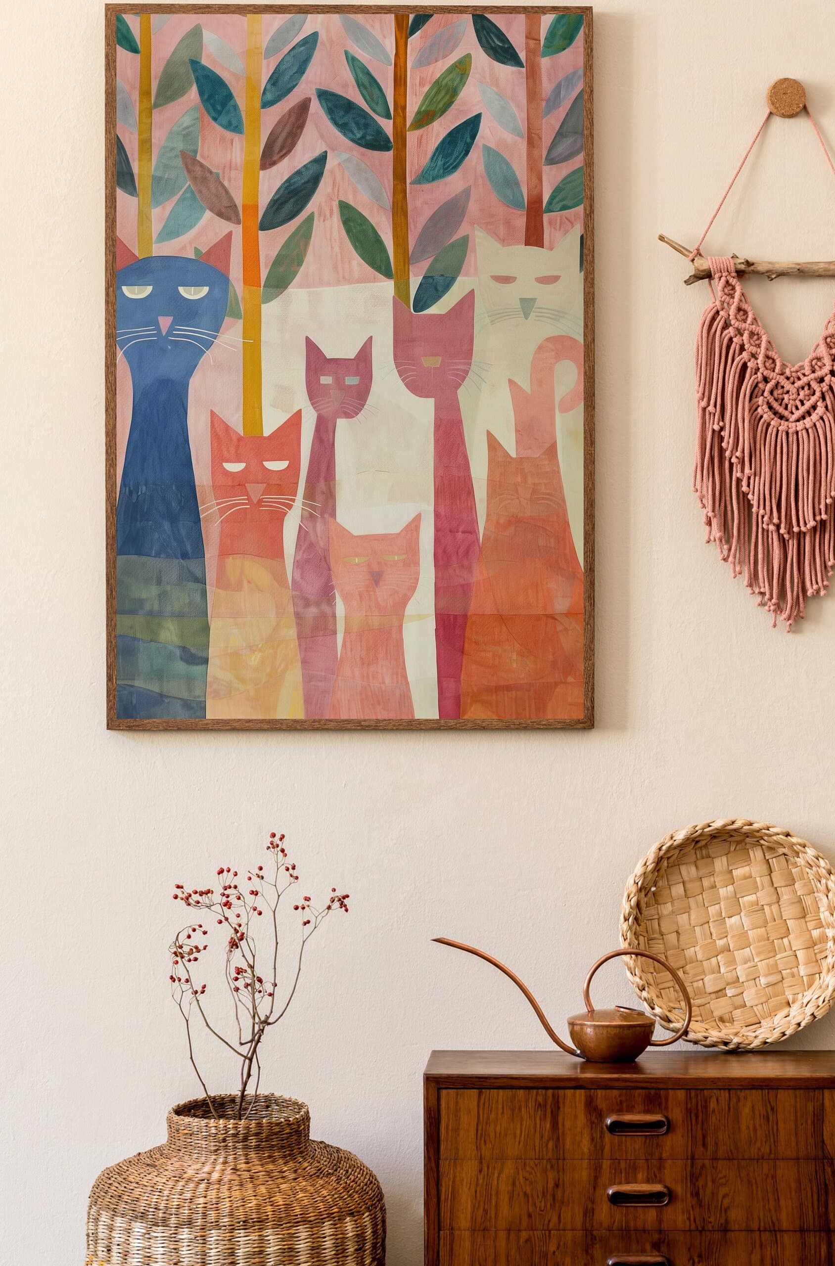 Colorful Cat Wall Art, Oil Painting, Trendy Cute Apartment Decor, Cat Poster, Colorful Cat Poster, illustration art, Preppy Room Decor - view 6