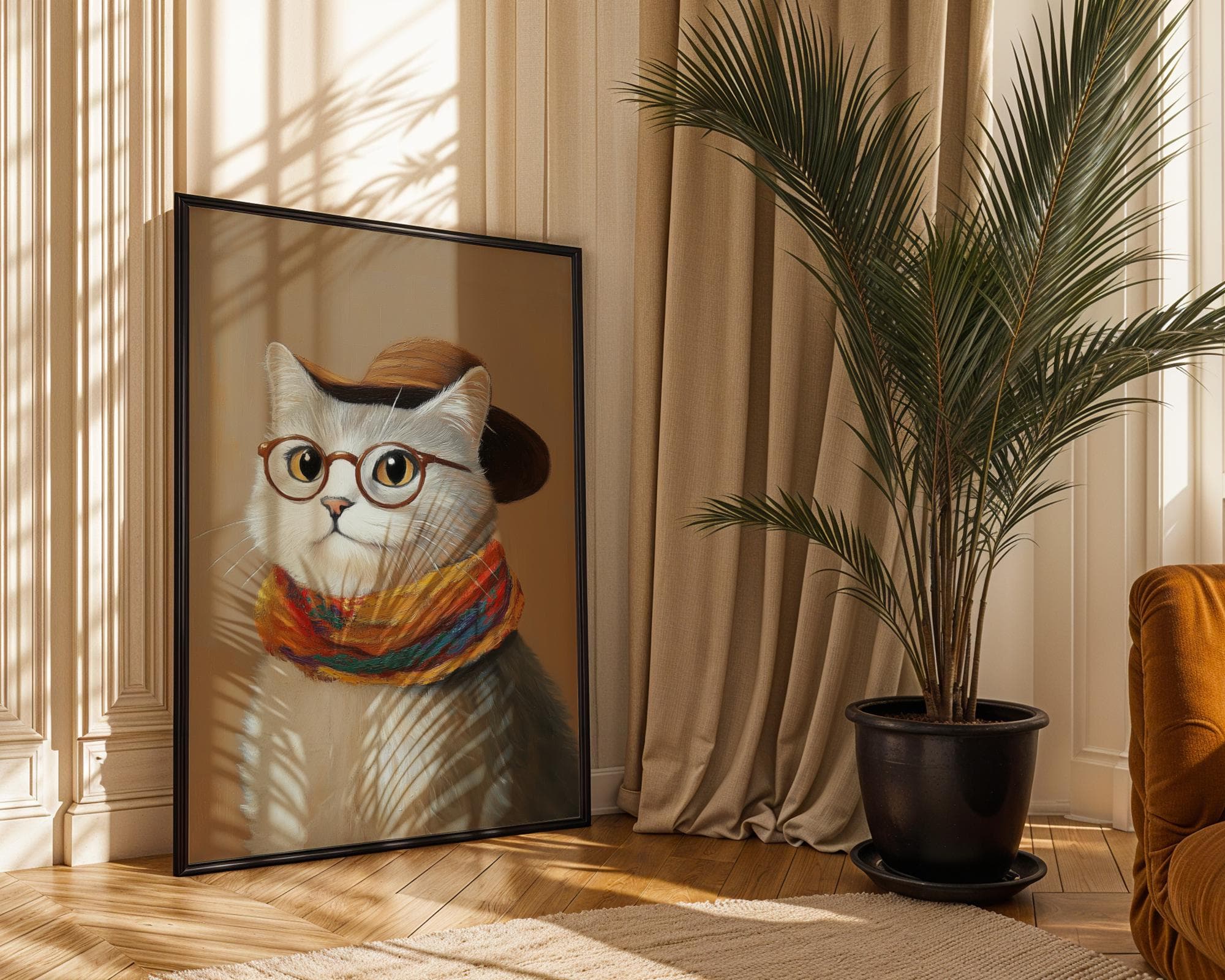 cool hipster cat art print brown | retro print | vintage art | cool cat poster | cat print | trendy decor | digital download | funky art - view 4