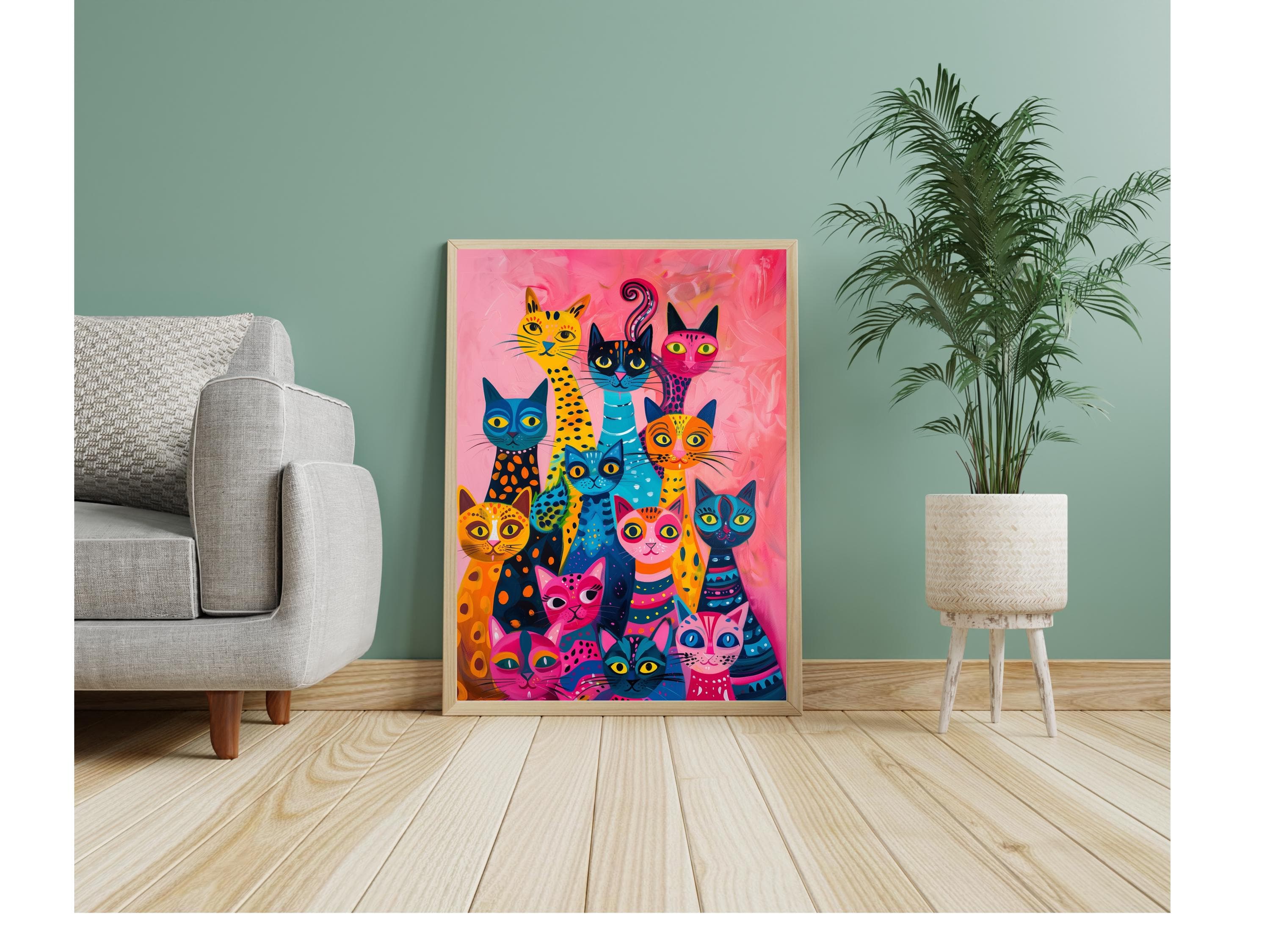 Cat Poster, Preppy Room Decor, Maximalist Wall Art, Pink Kitsch Aesthetic, Dopamine Decor, Printable Wall Art, Trendy Cute Apartment Decor - view 5