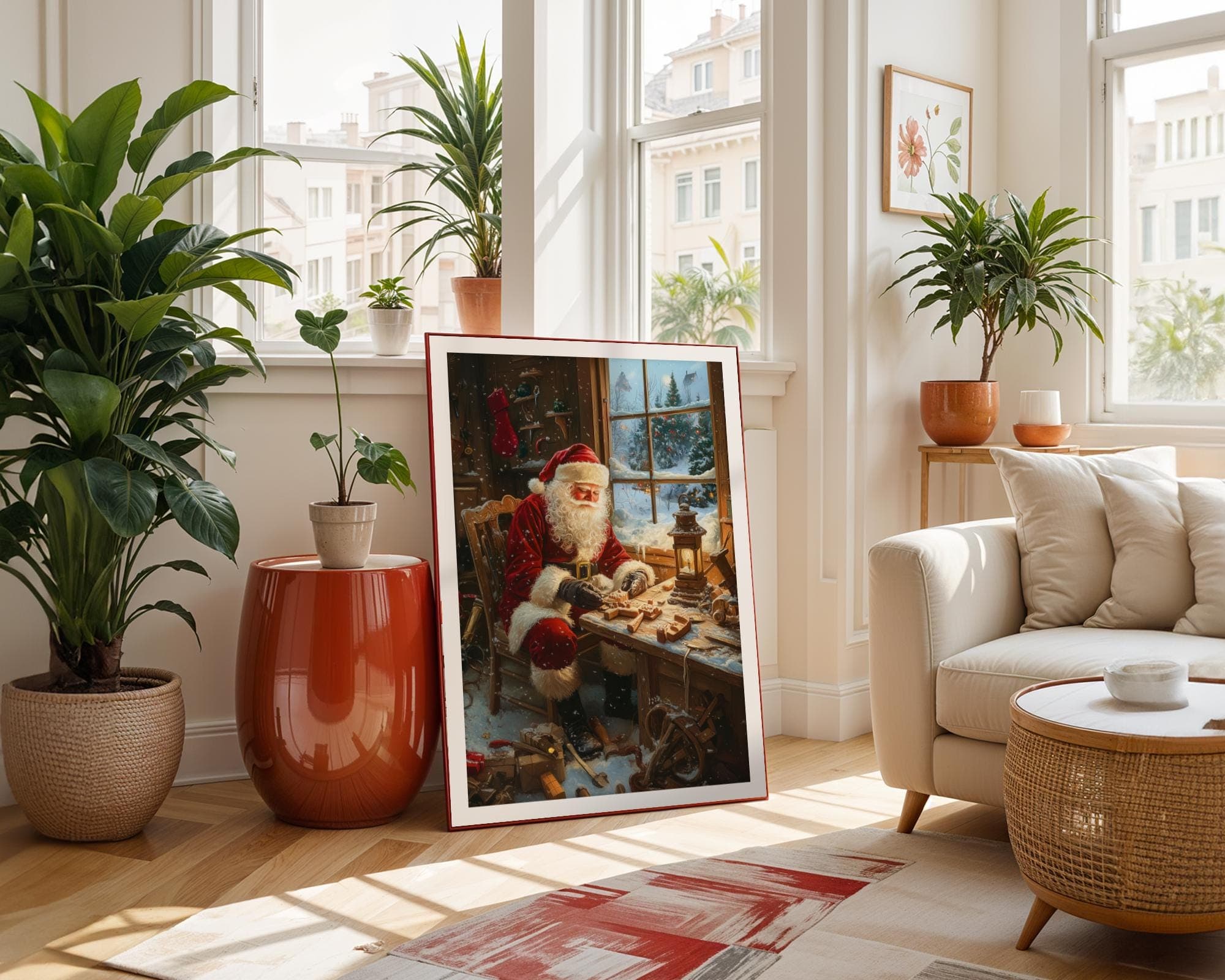 Santa Claus Crafting Wooden Toys - Rustic Christmas Wall Art Print, Digital Santa Claus Download, Vintage Christmas Home Decor, Santa Prints - view 6