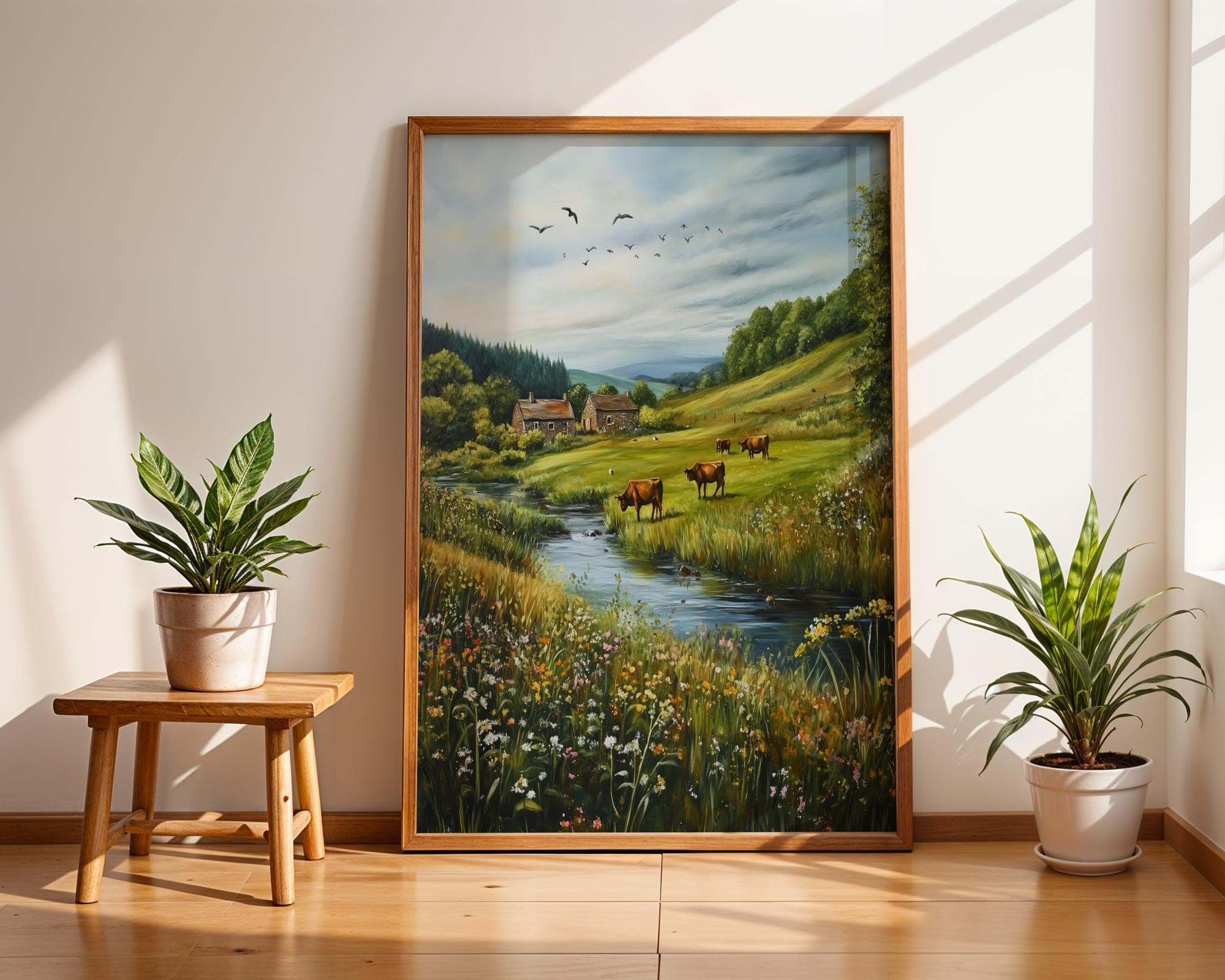 Country Meadow Wall Art, Farmhouse Wall Art Print, Rural Farm River Art, Cottagecore Nature Print, Farmhouse Wall Art Print, Printable Art - view 3