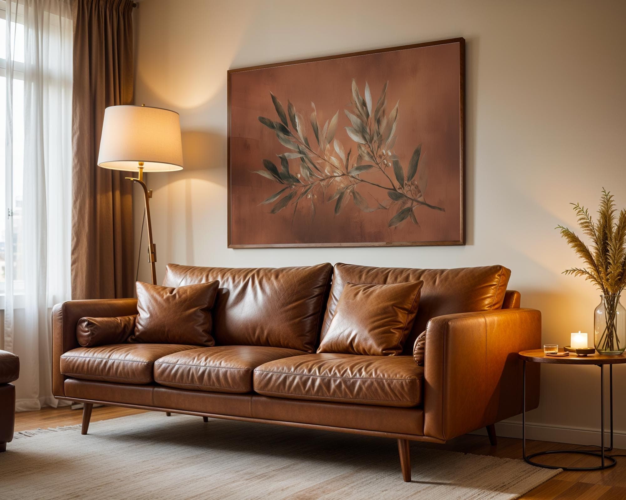 Earthy Botanical Wall Art with Olive Leaves and Warm Beige Background | Digital Rustic Nature Print, Rustic Olive Branch Wall Art, Olive Art - view 2