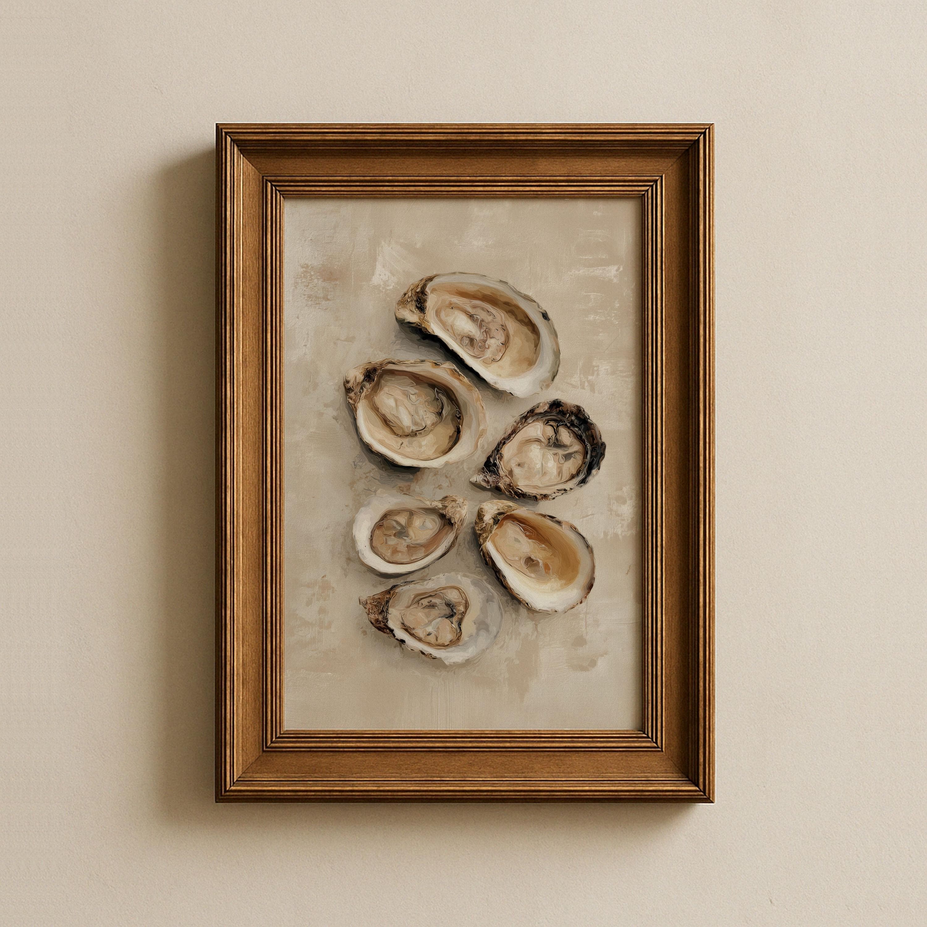 OYSTER Wall Art Print, Coastal Kitchen Decor, Neutral Seafood Painting, Beach House Art, Seafood Wall Art, Oyster Oil Painting Print