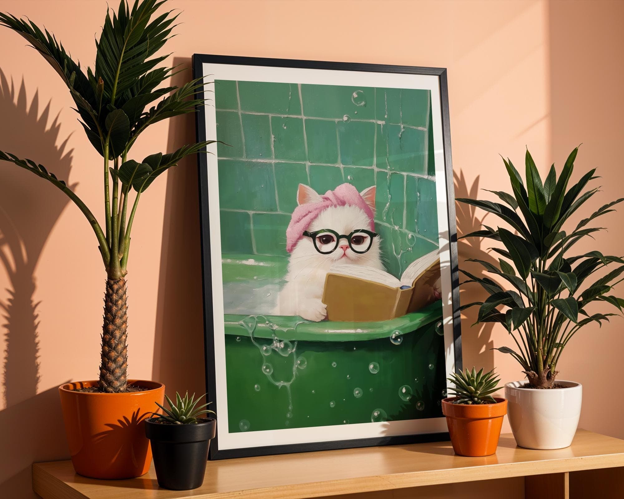 Funny Cat in Bathtub, Funny Bathroom Decor, Printable, Aesthetic Animal Wall Print, Dopamine Wall Decor, Preppy Cat Decor, Charming Cat - view 5