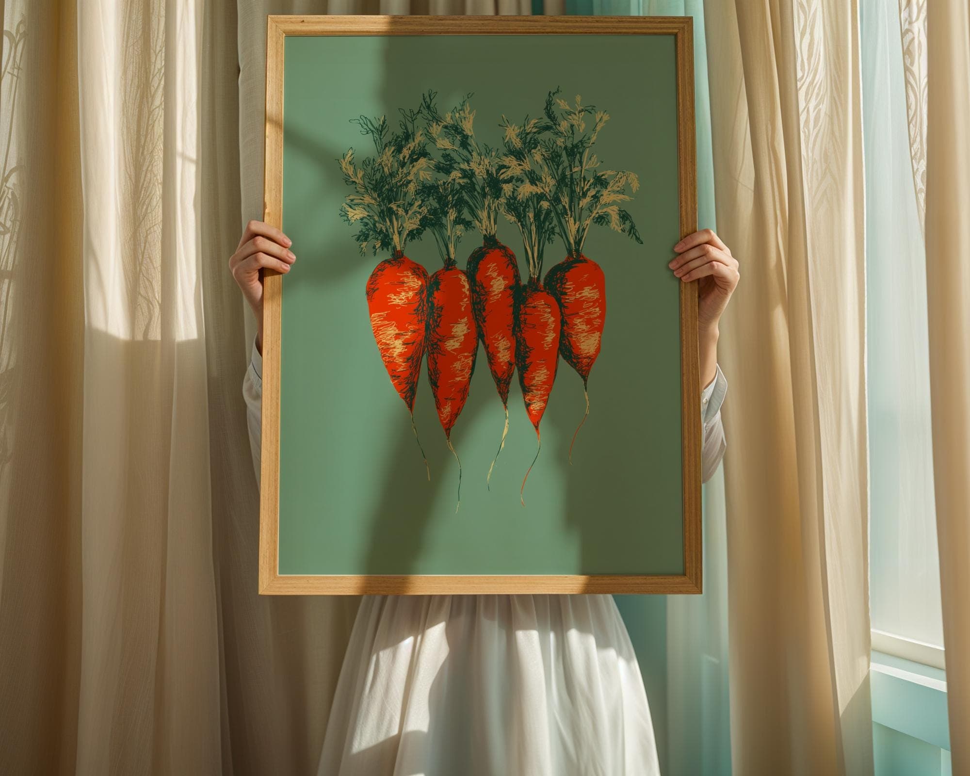 Rustic Carrot Kitchen Wall Art, Botanical Vegetable Print, Farm to Table Kitchen Wall Decor, Carrot Print, Digital Download, Carrot Art - view 3