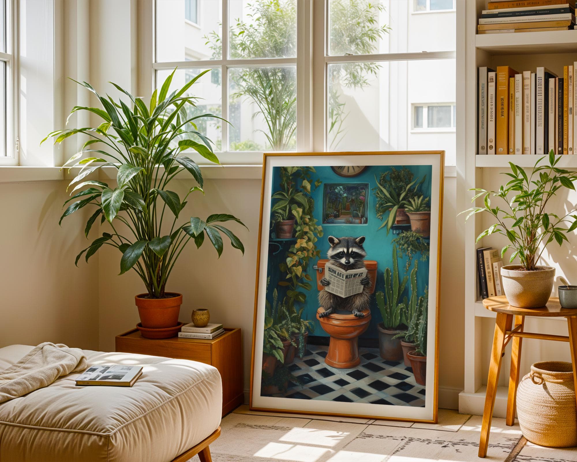 Cute Racoon on Toilet, Funny Bathroom Decor, Pintable Racoon, Funny Racoon Reading on Toilet, Humor Cute Racoon Poster, Kids Bathroom Prints - view 4