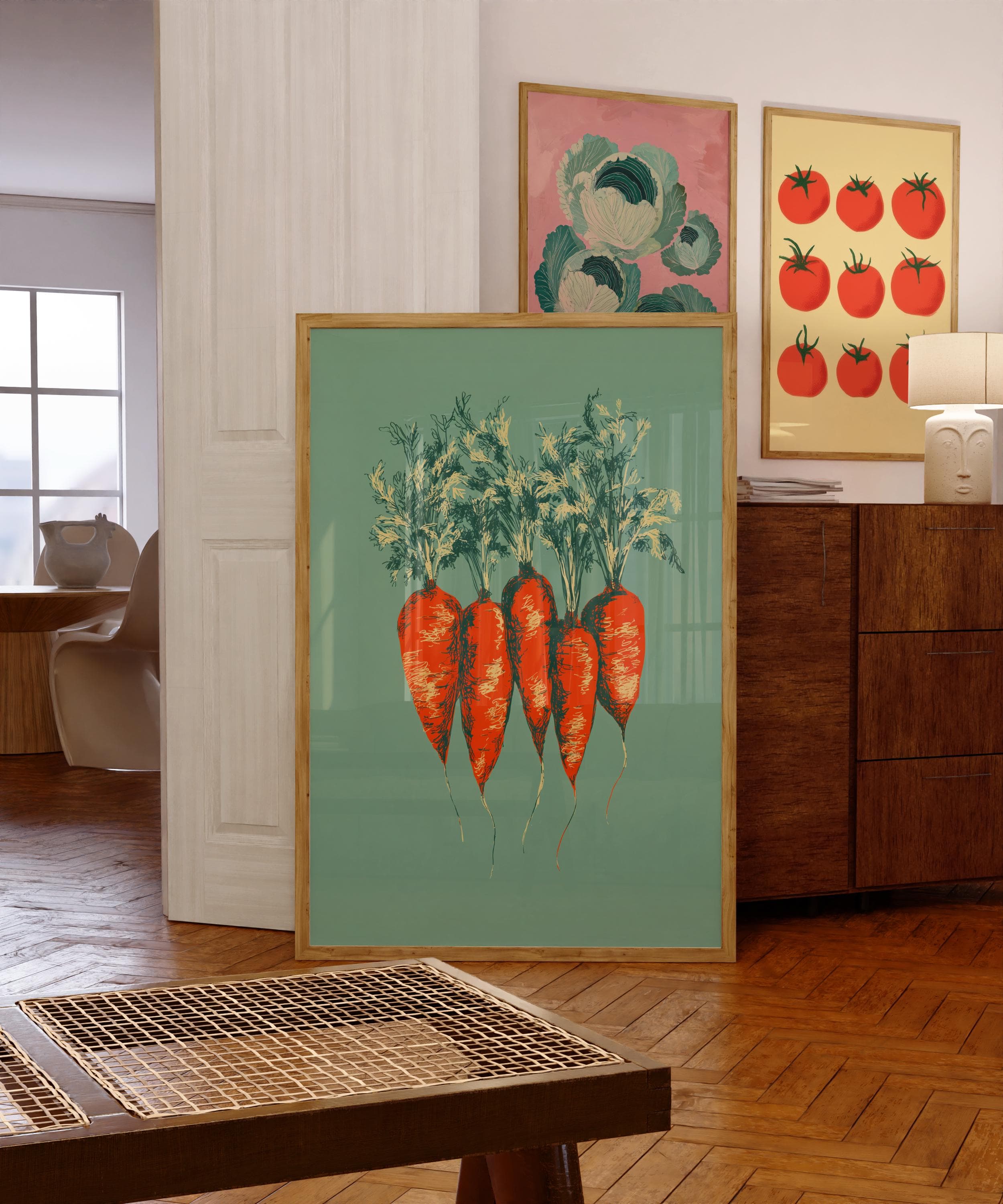 Rustic Carrot Kitchen Wall Art, Botanical Vegetable Print, Farm to Table Kitchen Wall Decor, Carrot Print, Digital Download, Carrot Art