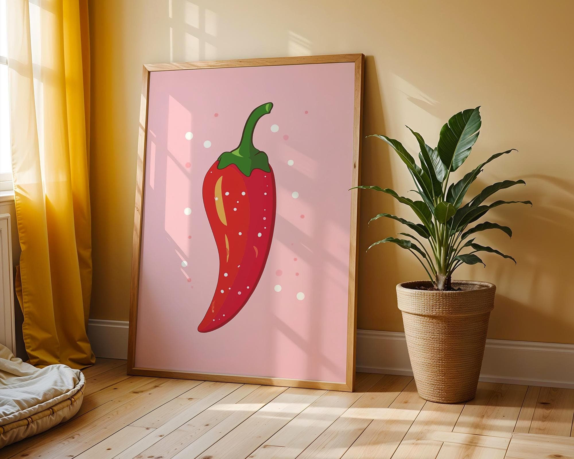 Chili Pepper Wall Art | Vintage Print | Red Hot Chili Pepper Art | Kitchen Decor | Trendy Art | Digital | Pink Wall Decor | PRINTABLE - view 4