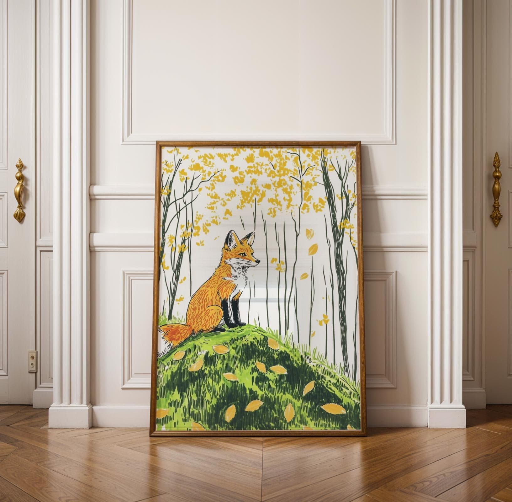 Fox Forest Wall Art, Whimsical Fox Print, Minimalist Woodland Wall Print, Orange Fox Wall Art, Whimsical Animal Wall Poster, Printable Fox