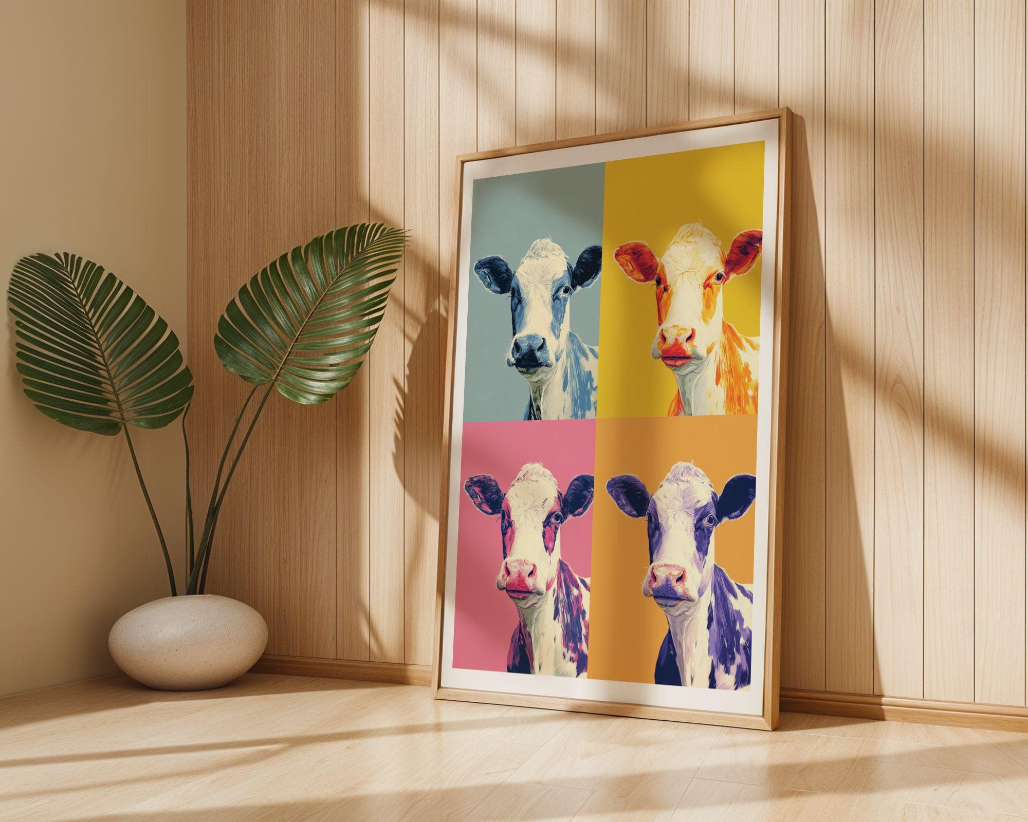 Pop Art Cow Wall Art, Pop Art Cow Quad, Colorful Cow Poster – Funny Animal Art, Retro Animal Art, Whimsical Animal Art, Funky Wall Art - view 5