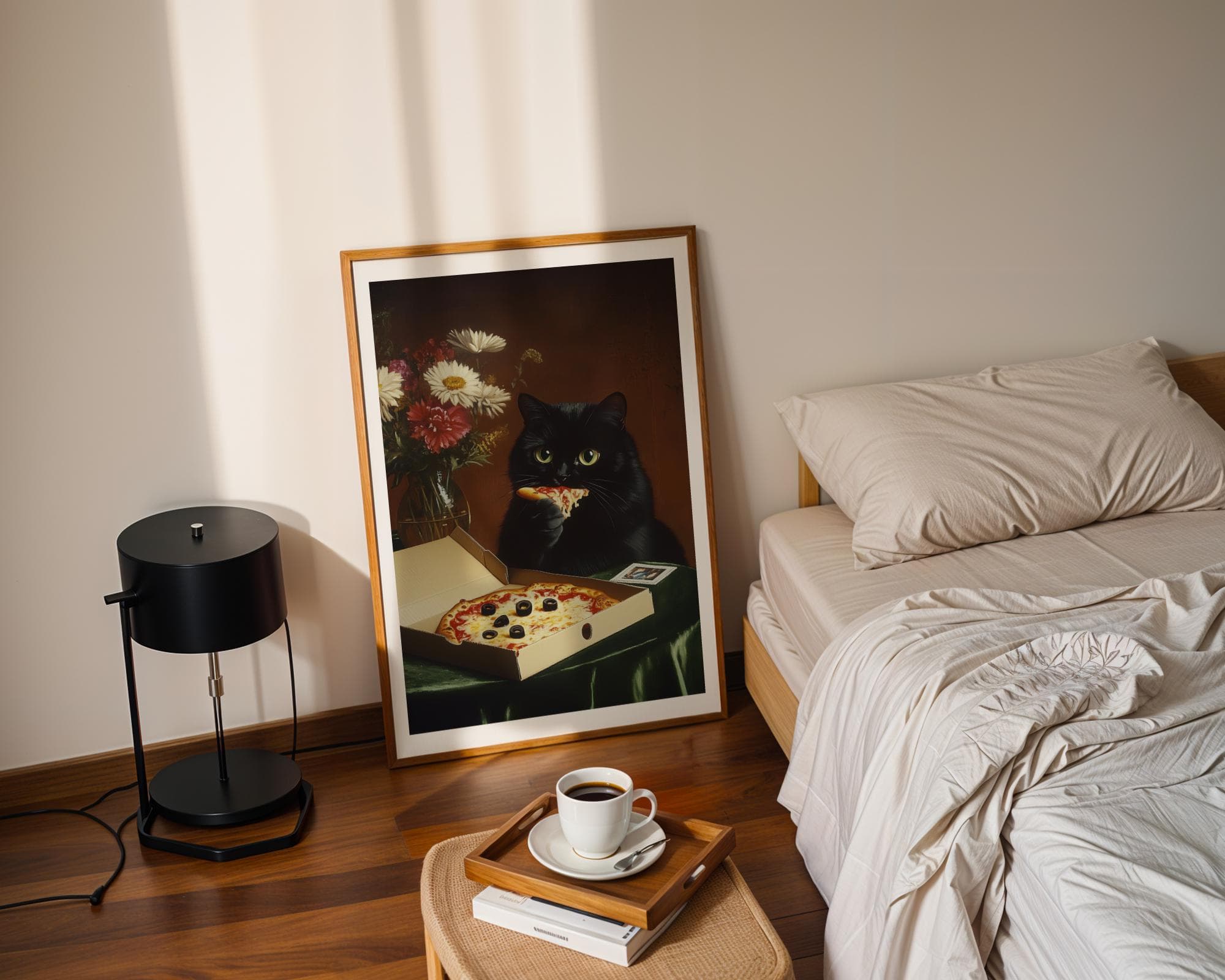 Funny Black Cat Wall Art, Humorous Cat Wall Art, Pizza Lover Gift, Dark Academia Cat Wall Art, Quirky Dining Room Poster, Digital Download - view 5