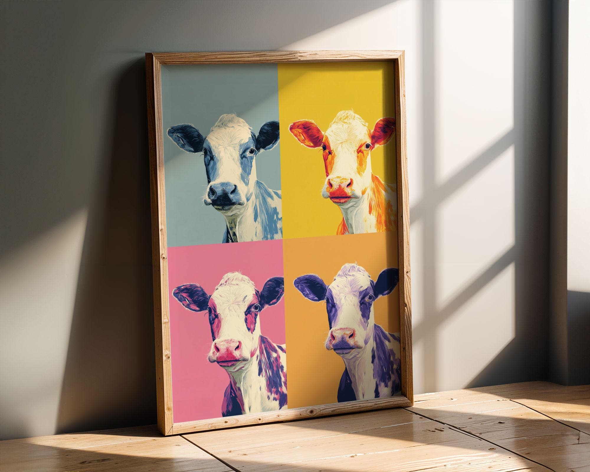 Pop Art Cow Wall Art, Pop Art Cow Quad, Colorful Cow Poster – Funny Animal Art, Retro Animal Art, Whimsical Animal Art, Funky Wall Art - view 7