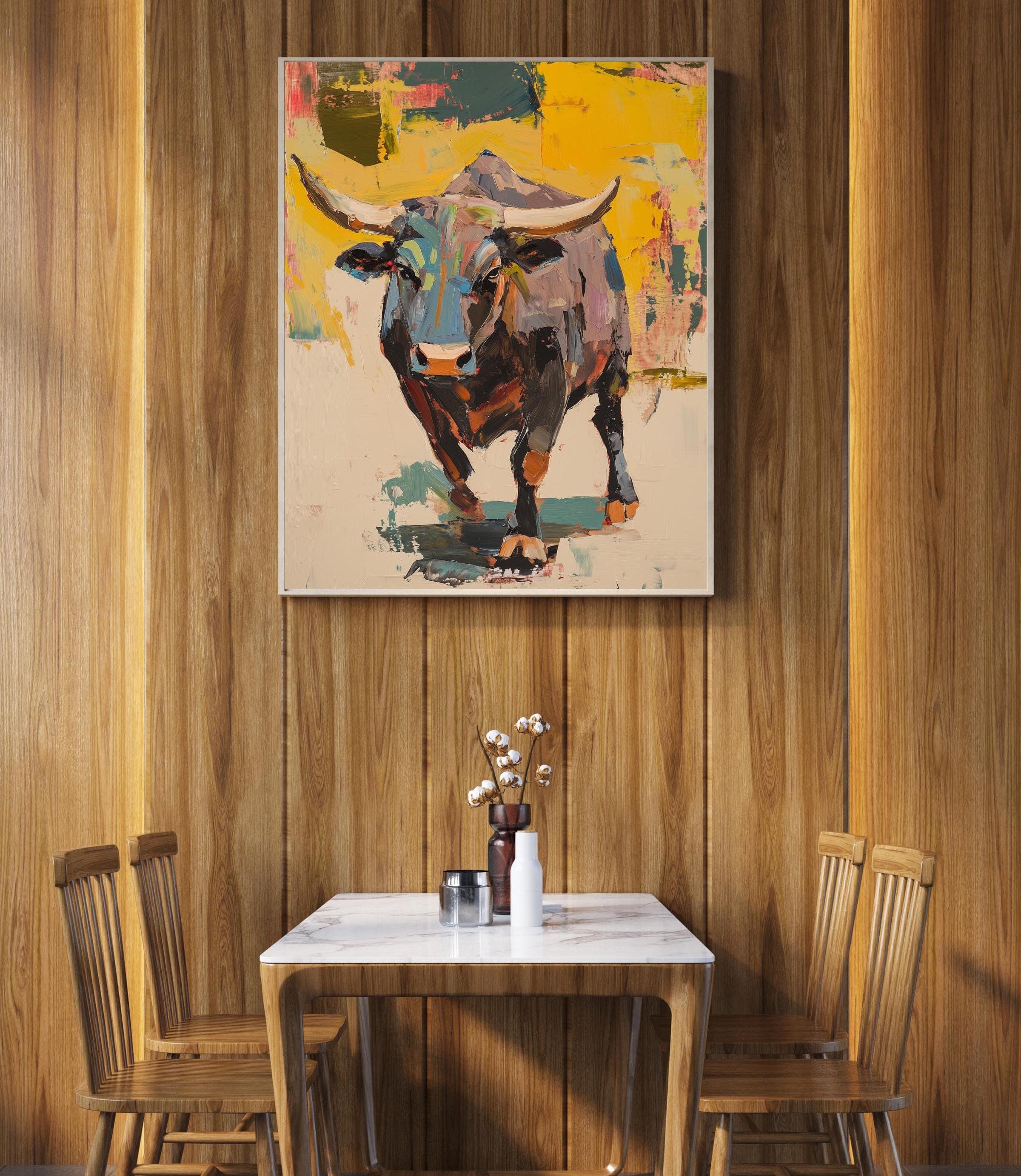 Abstract Bull Oil Painting, Bull Digital Wall Art, Abstract Bull Portrait, Bold Bull Wall Art, Majestic Bull Art, Abstract Bull Painting - view 7