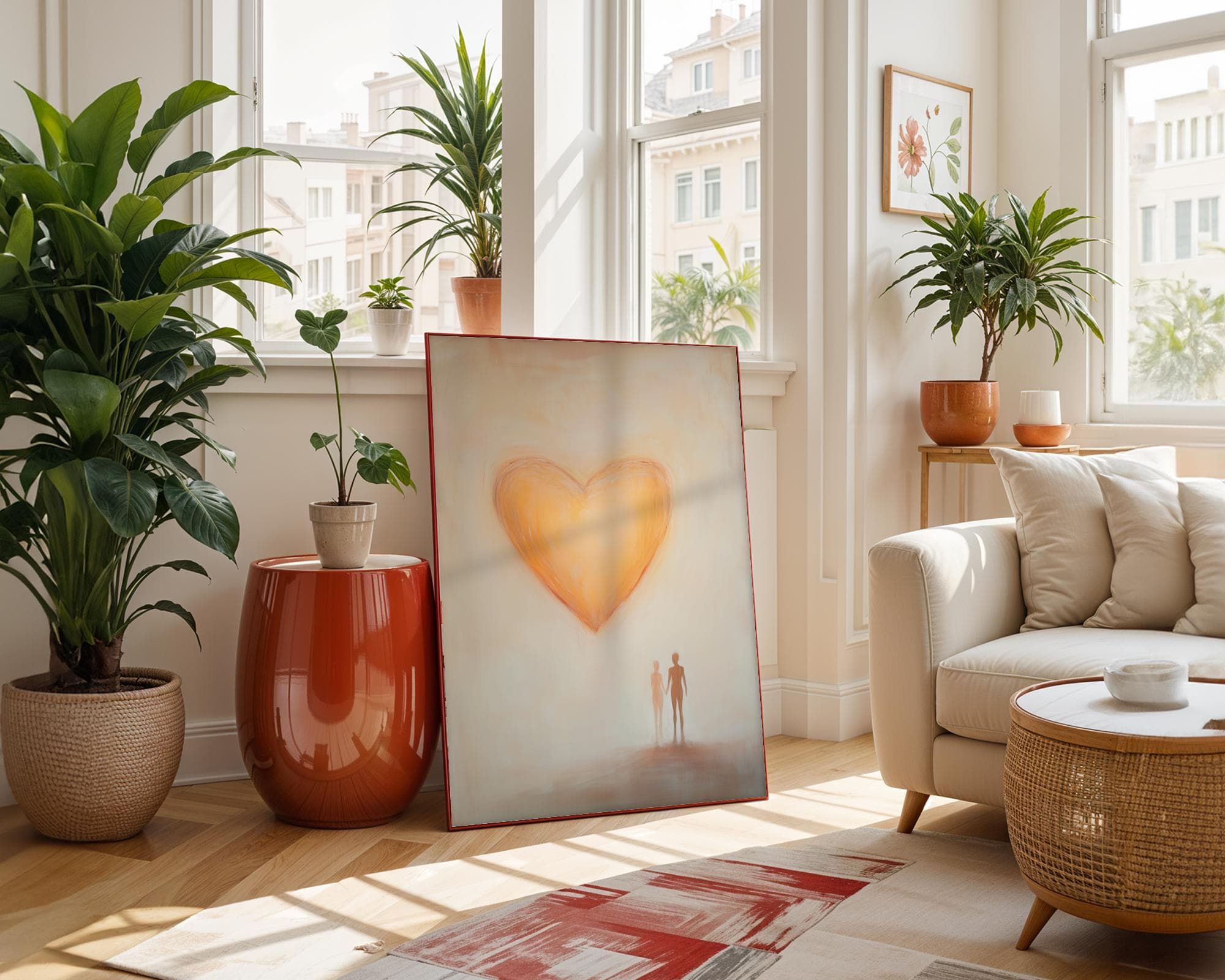 Golden Yellow Heart Painting, Minimalist Romantic Decor, Romantic Heart Art, Warm Bedroom Wall Decor, Digital Heart Art, Valentines Wall Art - view 7