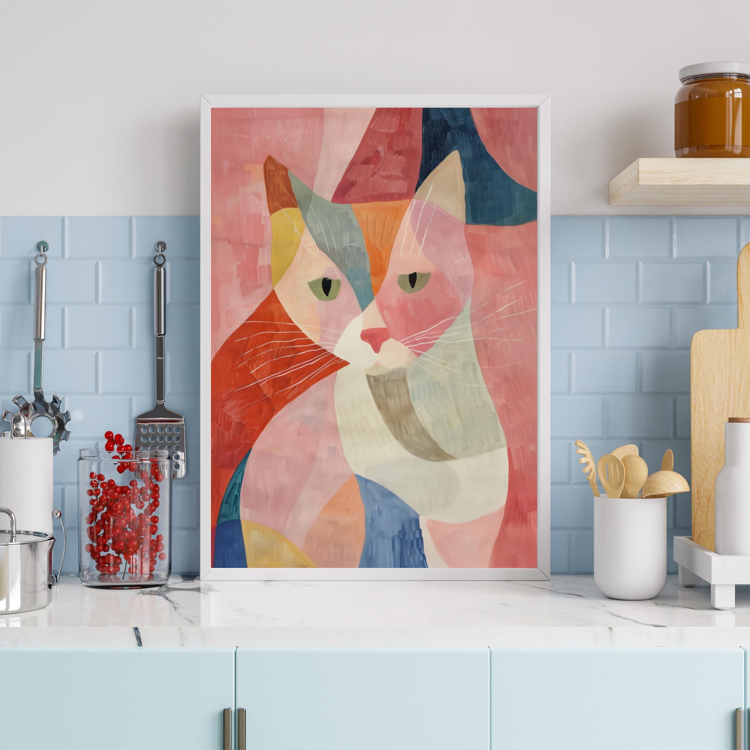 Maximalist Cat Print, Preppy Dorm Decor, Dopamine Decor,Wall Art Trendy, Colorful Animal Print, Aesthetic Apartment Decor, Printable Cat Art - view 4