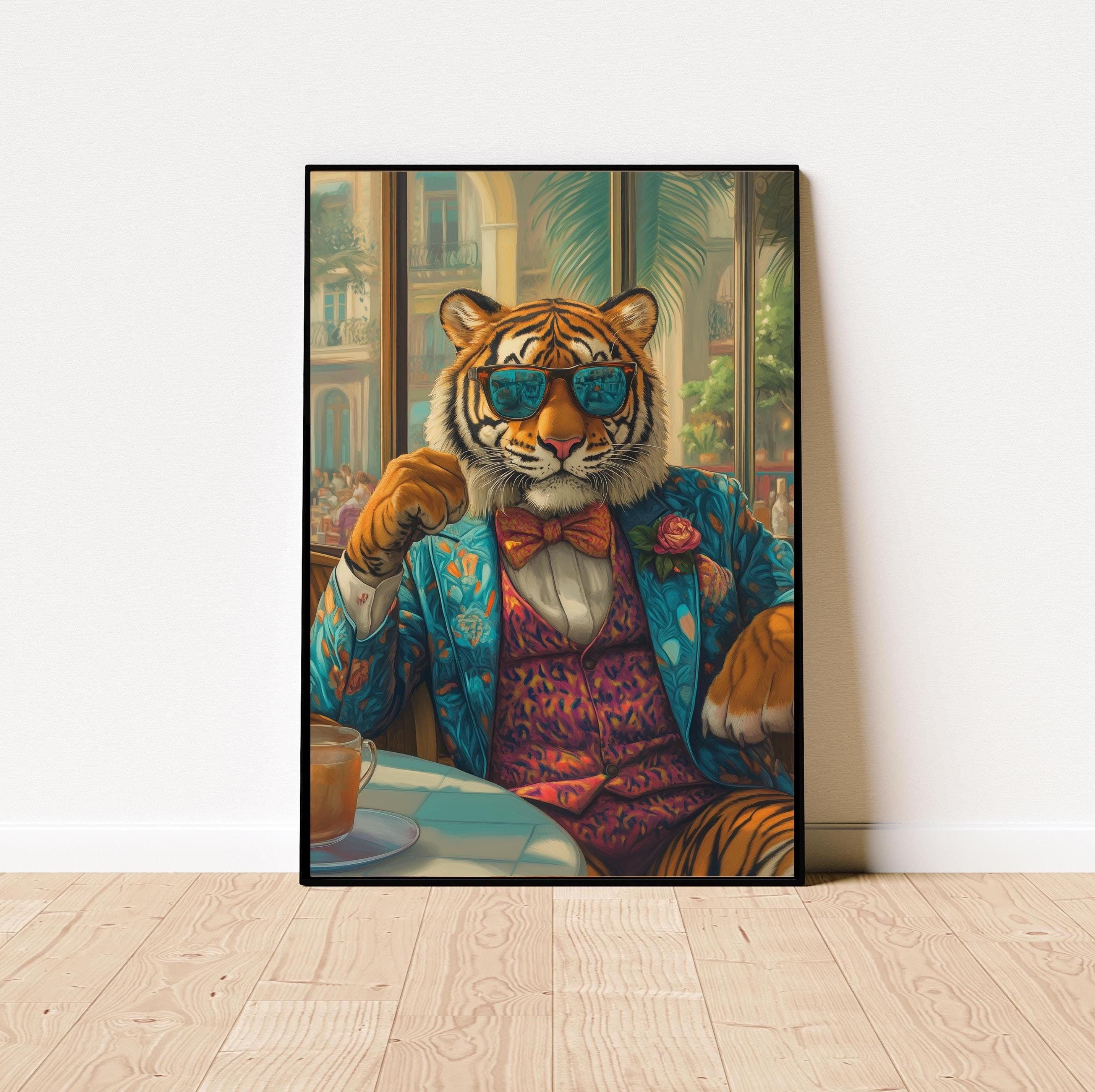 Maximalist Tiger Poster, Aesthetic Tiger Maximalist Decor, Preppy Dorm Decor, Cute Apartment Decor, Eclectic Home Decor, Funky Wall Art