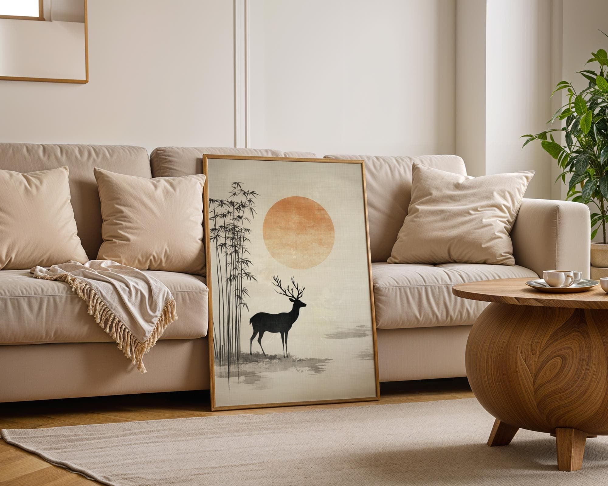 Japandi Deer Wall Art – Minimalist Bamboo Sunset Print – Zen Nature Poster, Japanese Wall Art, Wabi Sabi Wall Art, Japanese Poster,Printable - view 6