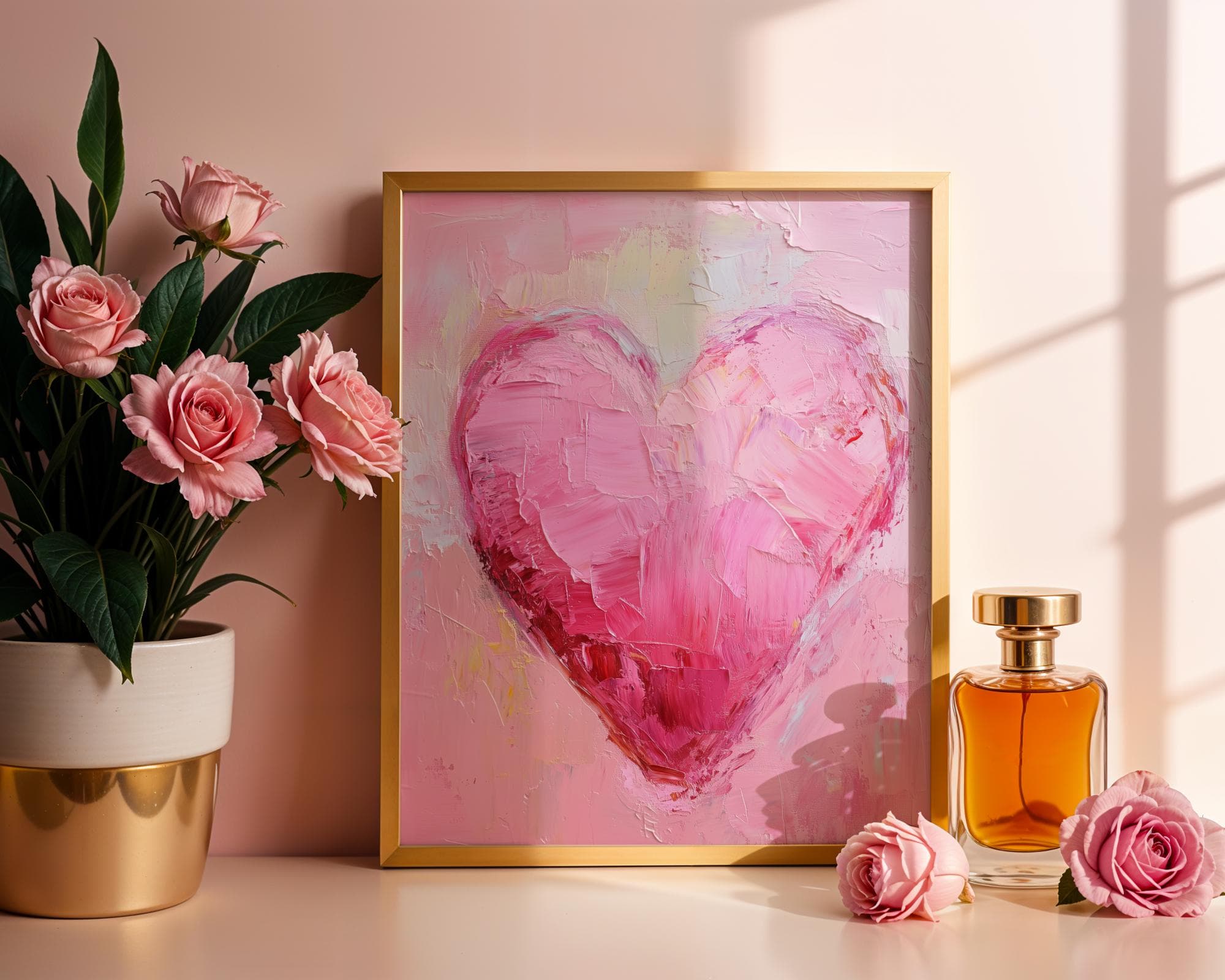 Valentines Day Red Pink Heart Print Valentines Wall Art Vintage Valentines Day Decor Romantic Wall Art Valentines Day Gift For Her Art - view 6