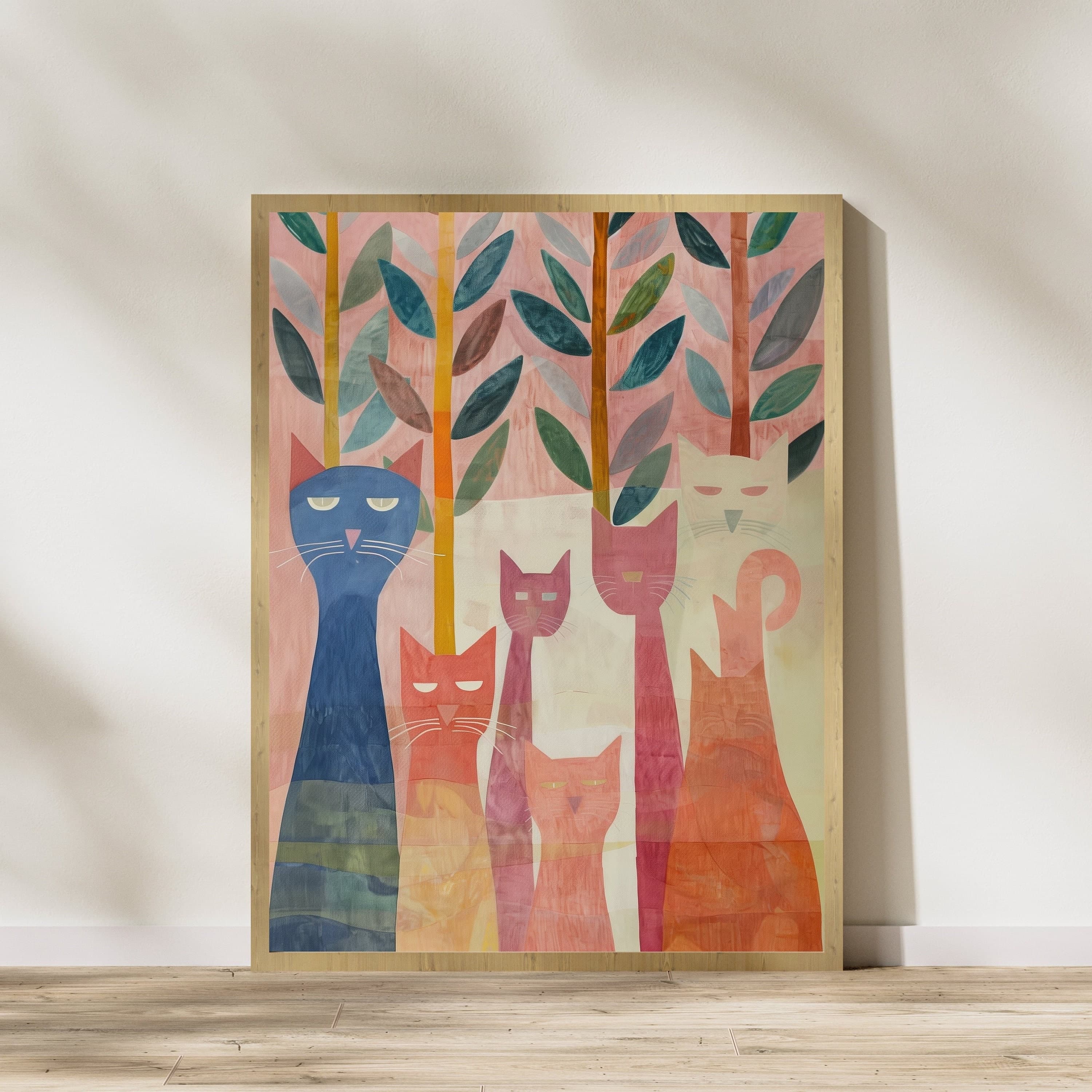 Colorful Cat Wall Art, Oil Painting, Trendy Cute Apartment Decor, Cat Poster, Colorful Cat Poster, illustration art, Preppy Room Decor