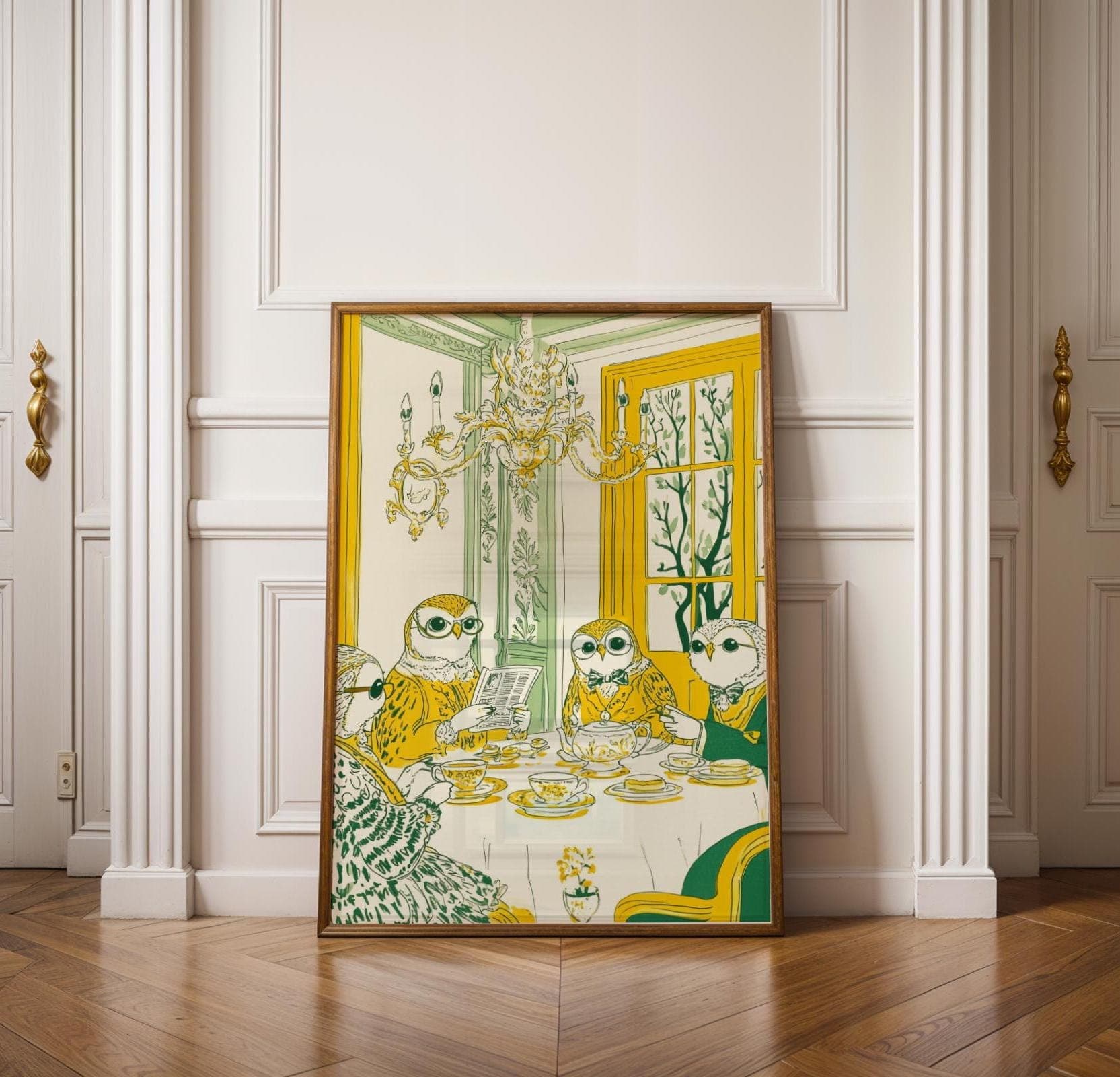 Charming Owl Wall Art, Charming Bird Illustration, Aristocratic Owl Art, victorian decor poster, rococo owl painting, sophisticated wall art
