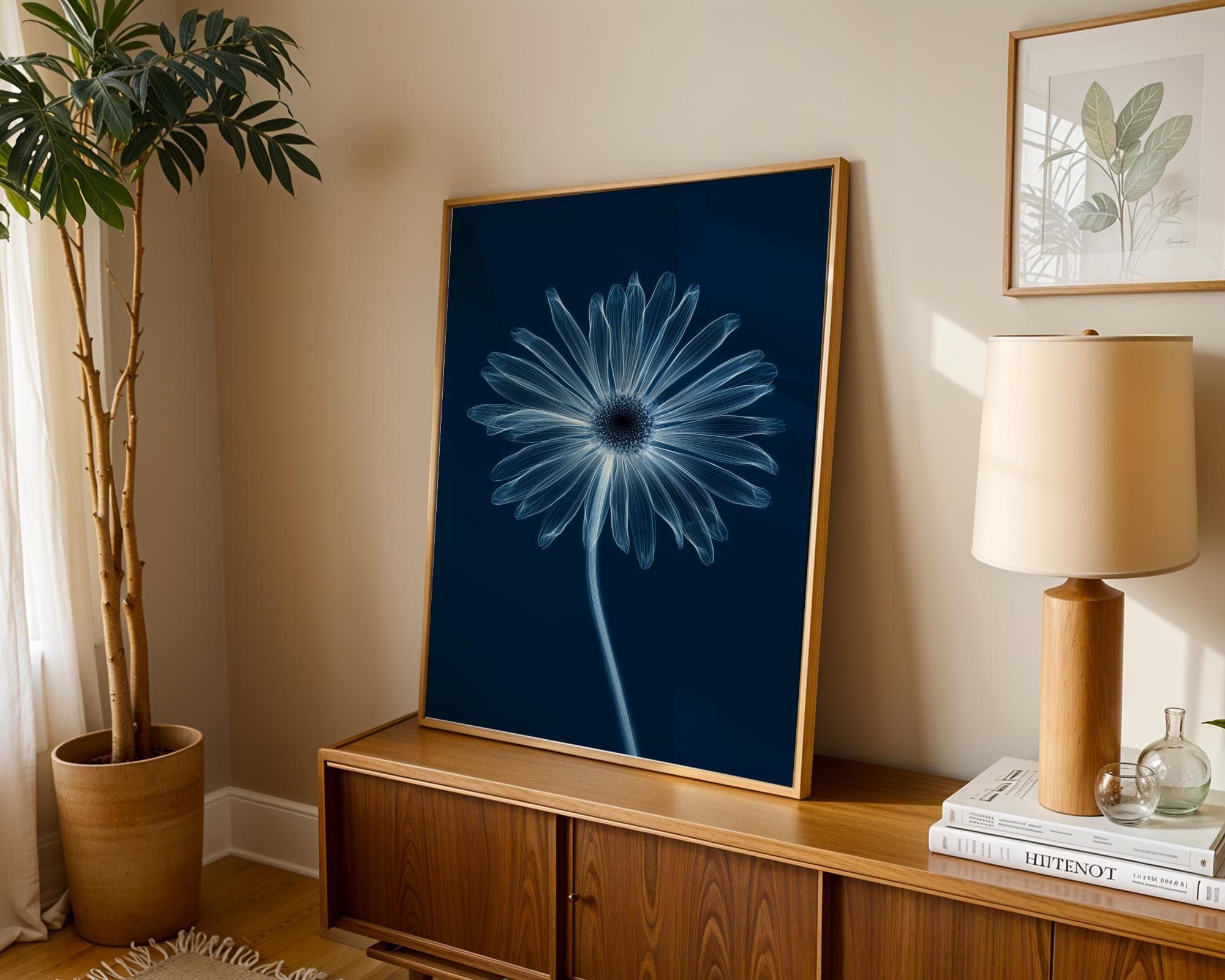 X-Ray Daisy Flower Wall Art Print, Minimal Blue Botanical Poster, Minimalist Blue Botanical Decor, Modern X-Ray Daisy Art, Blue Botanical - view 4