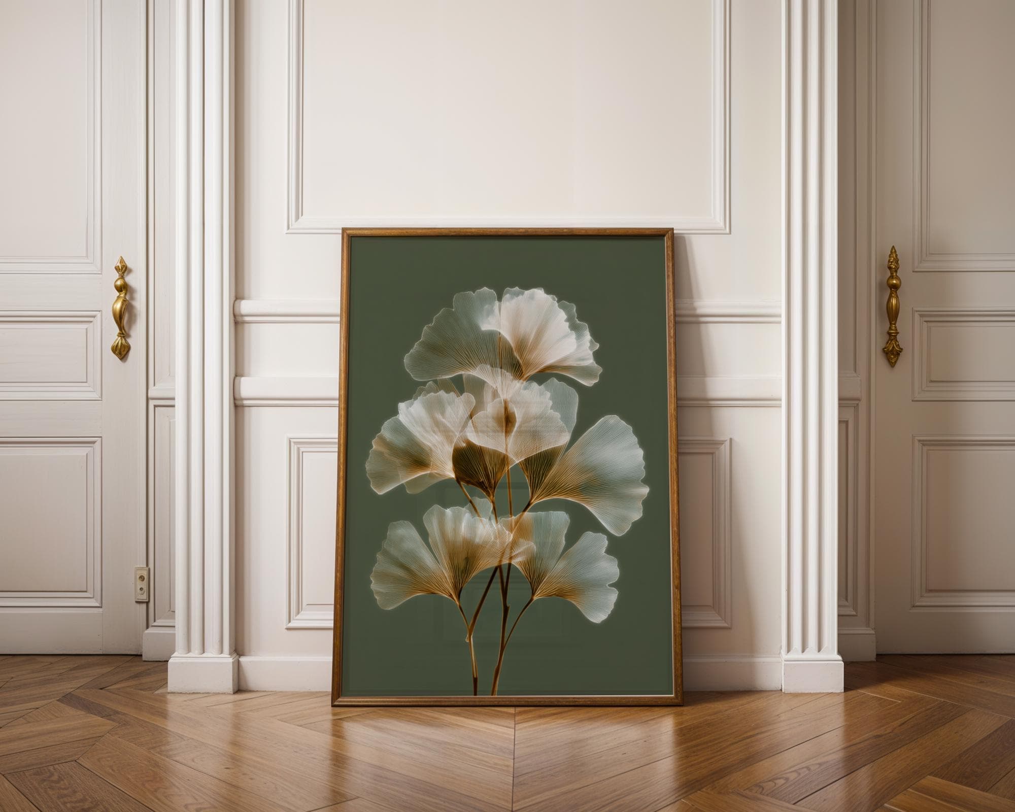 X Ray Ginkgo Leaf Wall Art Botanical Green Beige Radiograph Print Modern Minimal Nature Decor, Elegant Natural Art Print, Minimalist Floral