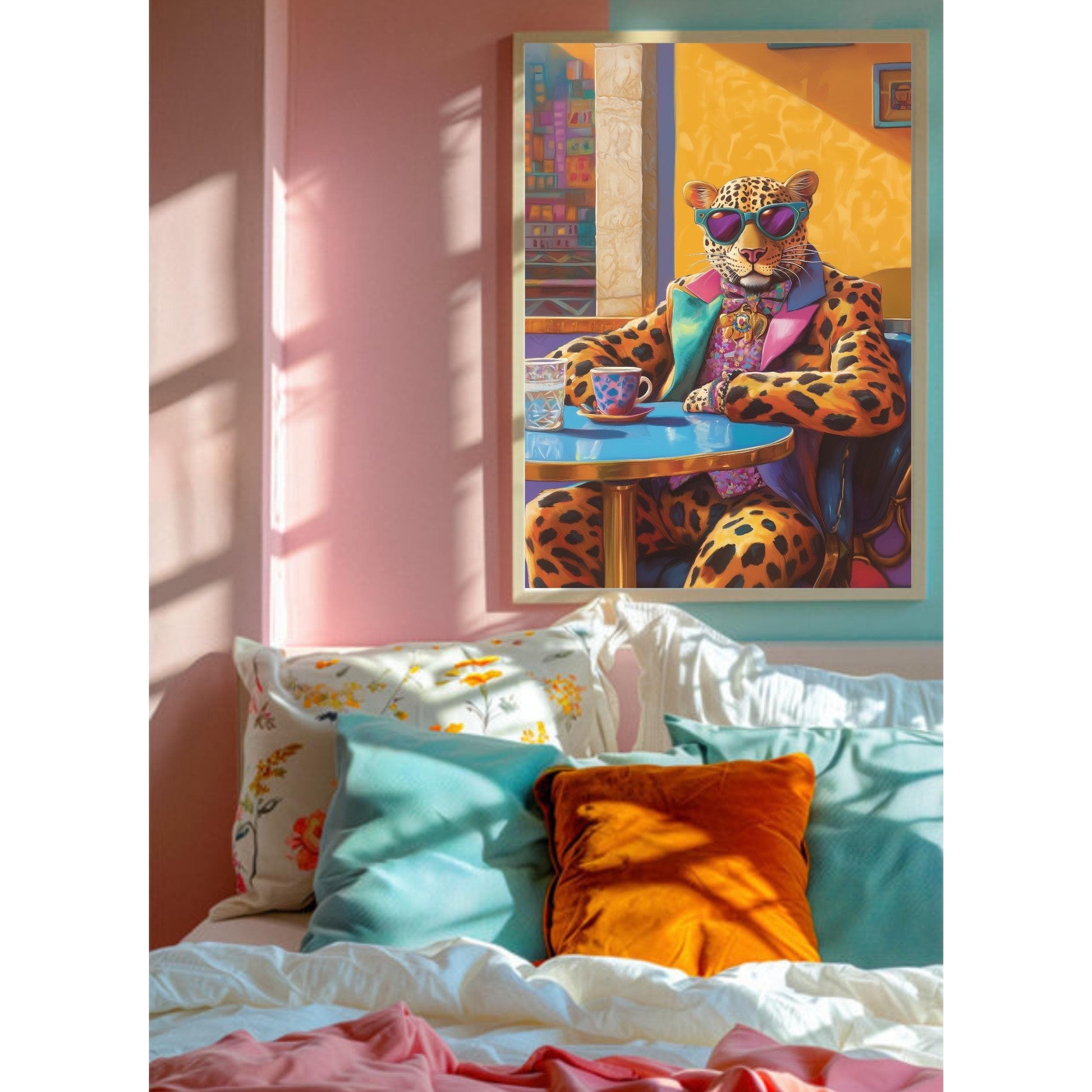 Funky Leopard Print, Maximalist Eclectic Wall Art, Preppy Decor, Colorful Art, Apartment Decor, Dopamine Decor, Pink and Orange Wall Art - view 7