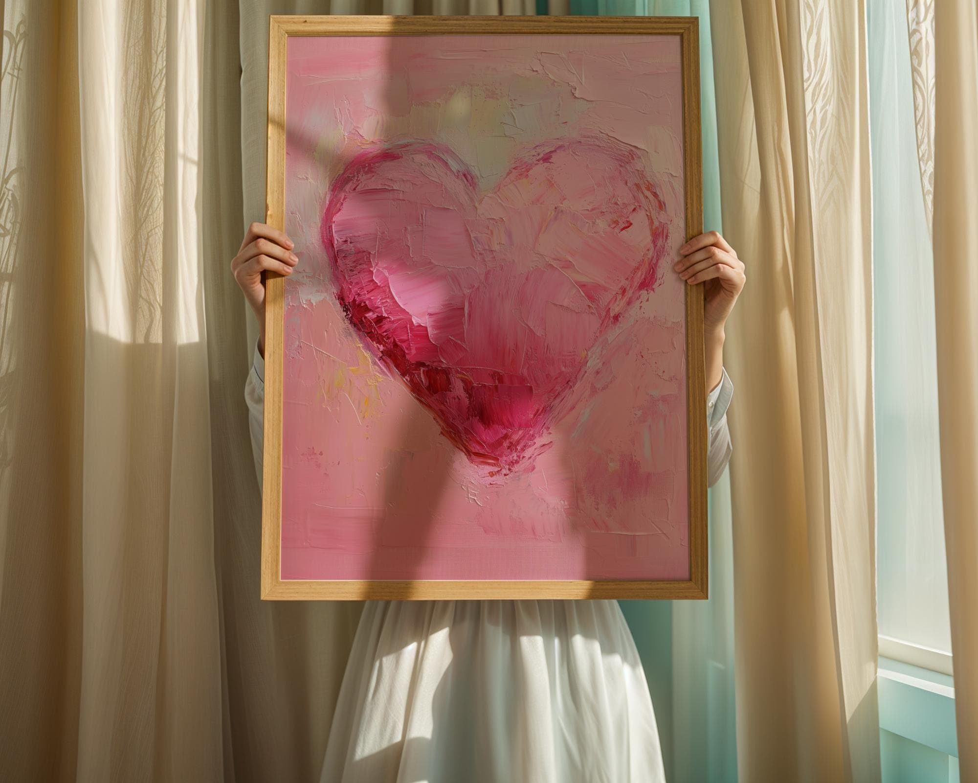 Valentines Day Red Pink Heart Print Valentines Wall Art Vintage Valentines Day Decor Romantic Wall Art Valentines Day Gift For Her Art - view 4