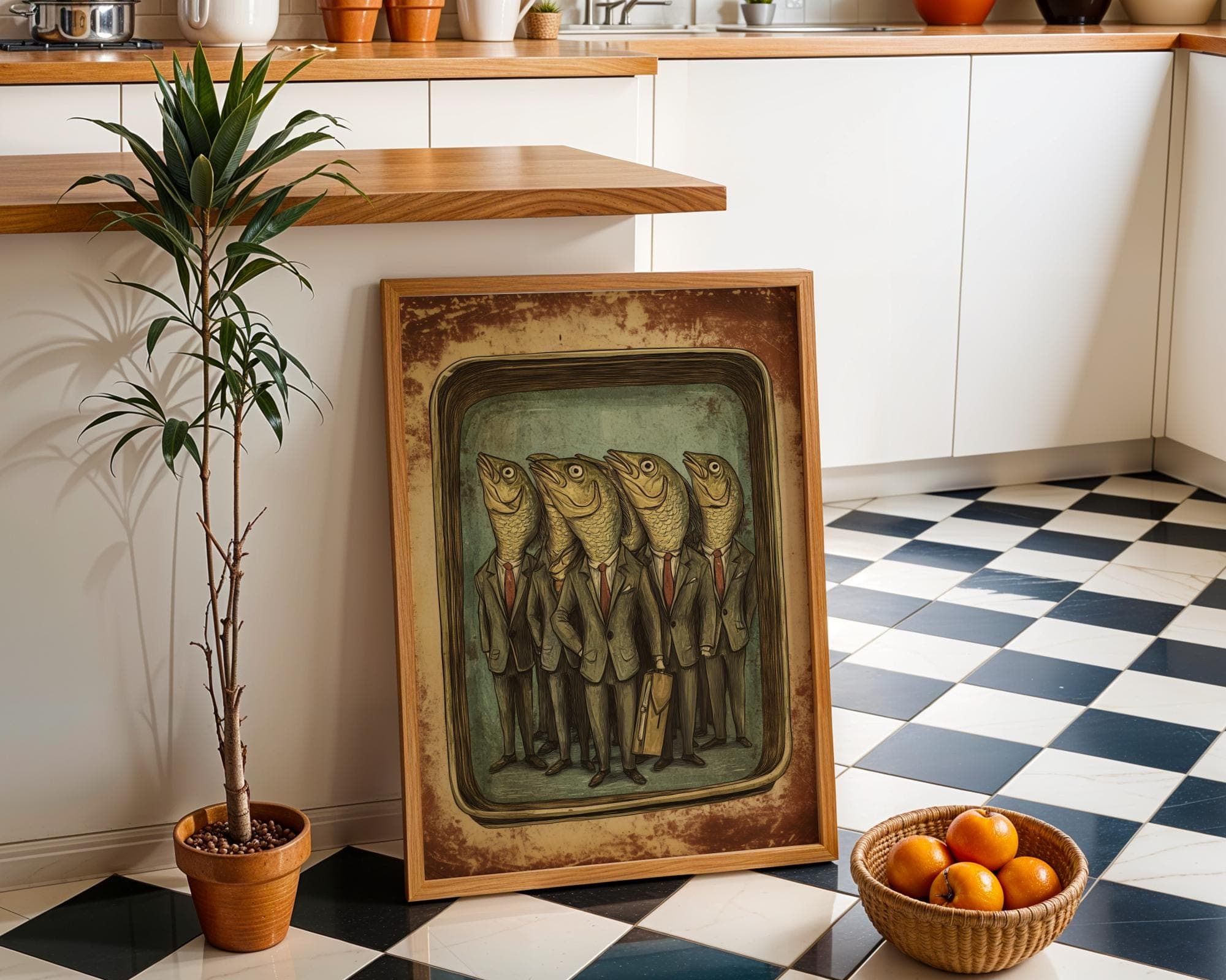 Funny Sardine Painting, Funny Retro Surrealism Wall Print, Dark Humor Wall Decor, Vintage Sardine Print, Digital Download, Sardine Art - view 2