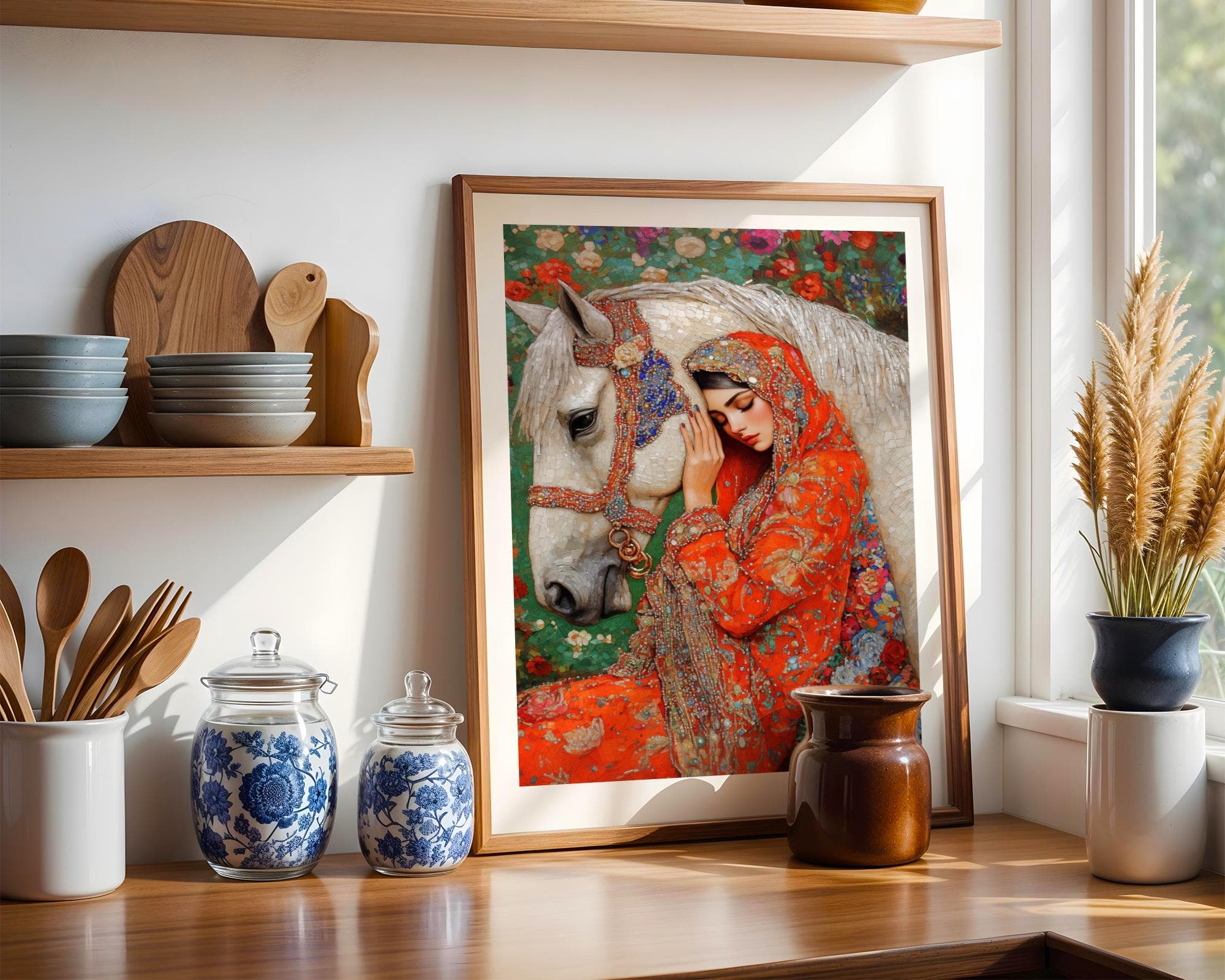 Colorful Mosaic Horse and Woman Art, Mosaic Style Wall Art, Romantic Mosaic Art, Bohemian Wall Decor, Digital Mosaic Print, Mosaic Art - view 4