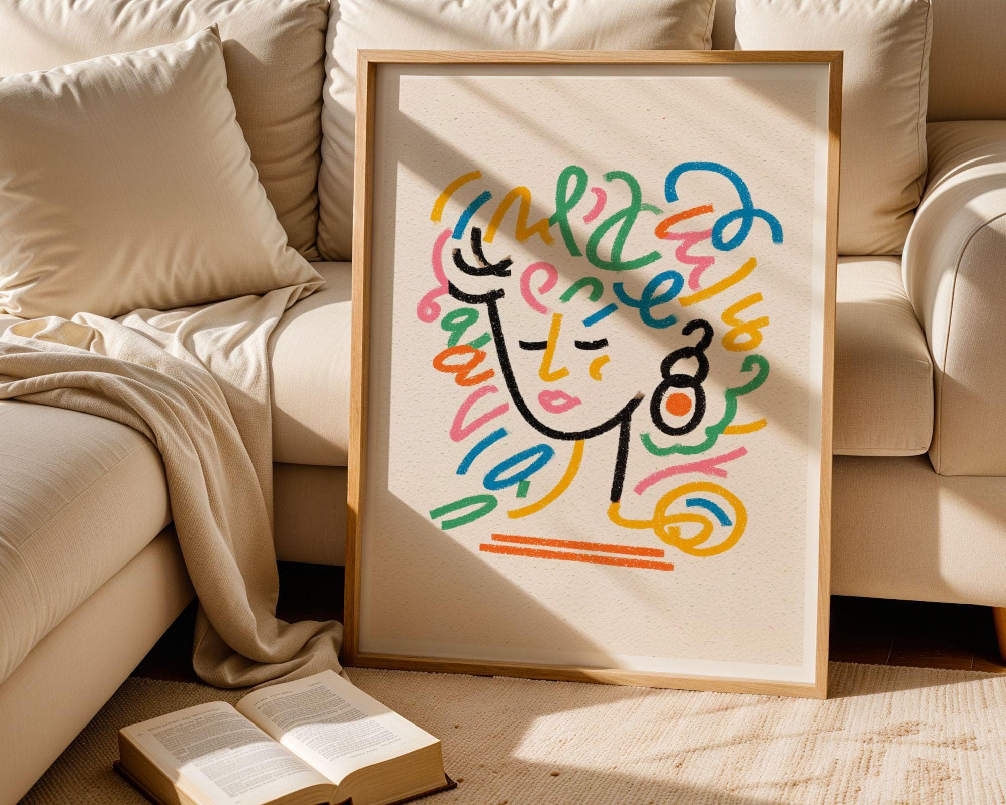 Abstract Woman Wall Art – Colorful Line Drawing Print, Colorful Line Art Print, Colorful Line Poster, Abstract Modern Wall Decor, Line art - view 2