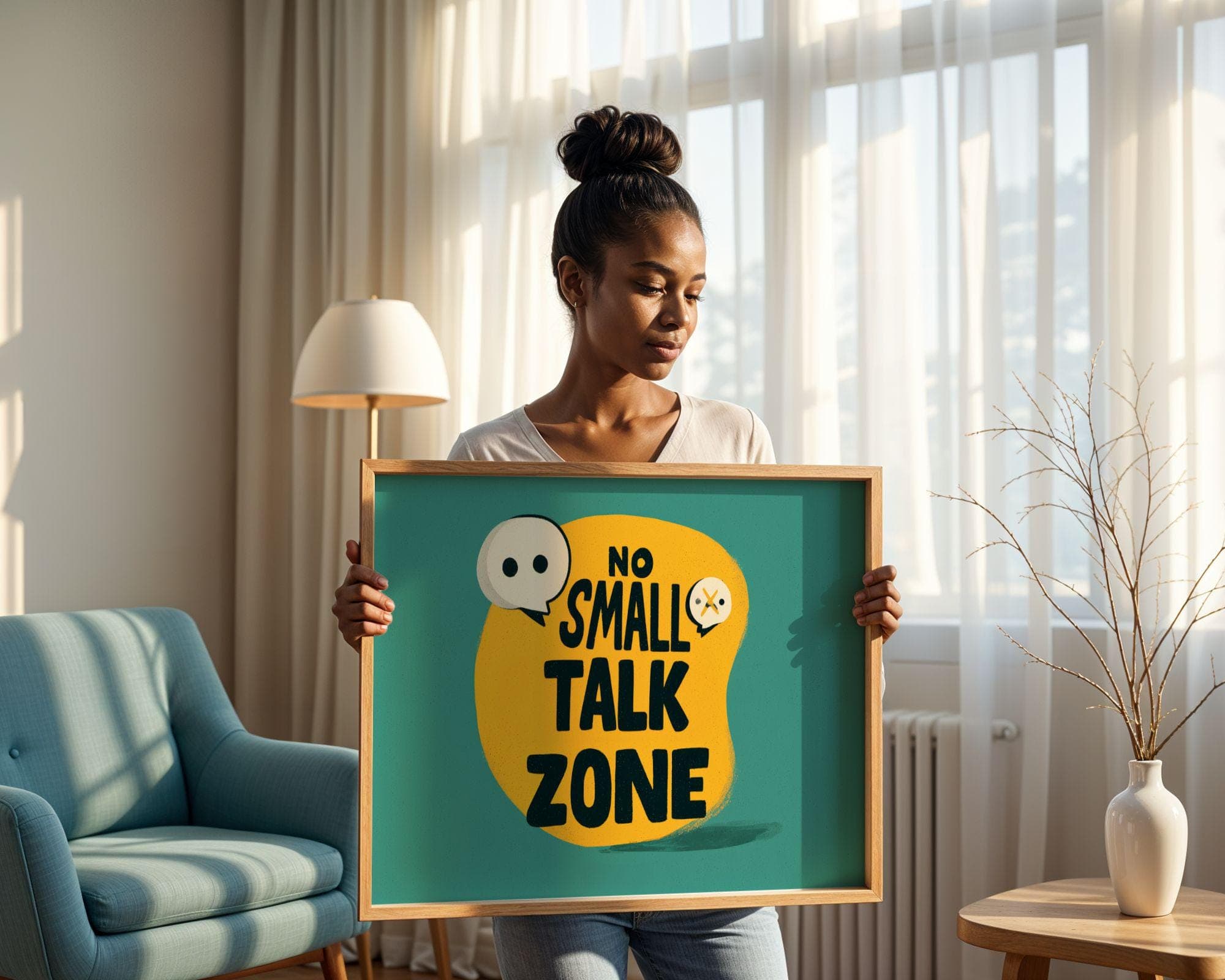 No Small Talk Zone Wall Art – Funny Quote Poster, Funny Office Wall Decor, Introvert Quote Print, Dorm Room Wall Decor, Quiet Space Sign - view 3
