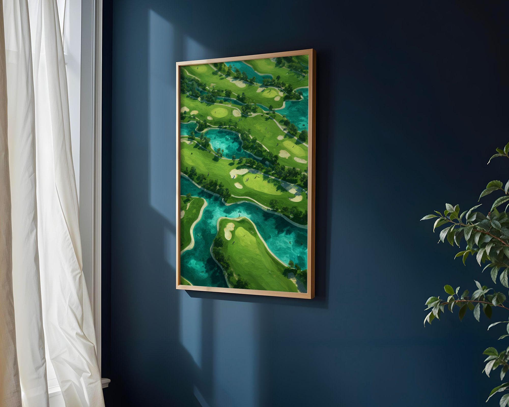 Tropical Golf Course Wall Art – Abstract Aerial Landscape Painting, Golf Lovers Wall Art, Modern Golf Art, Aerial Green Landscape Painting - view 4