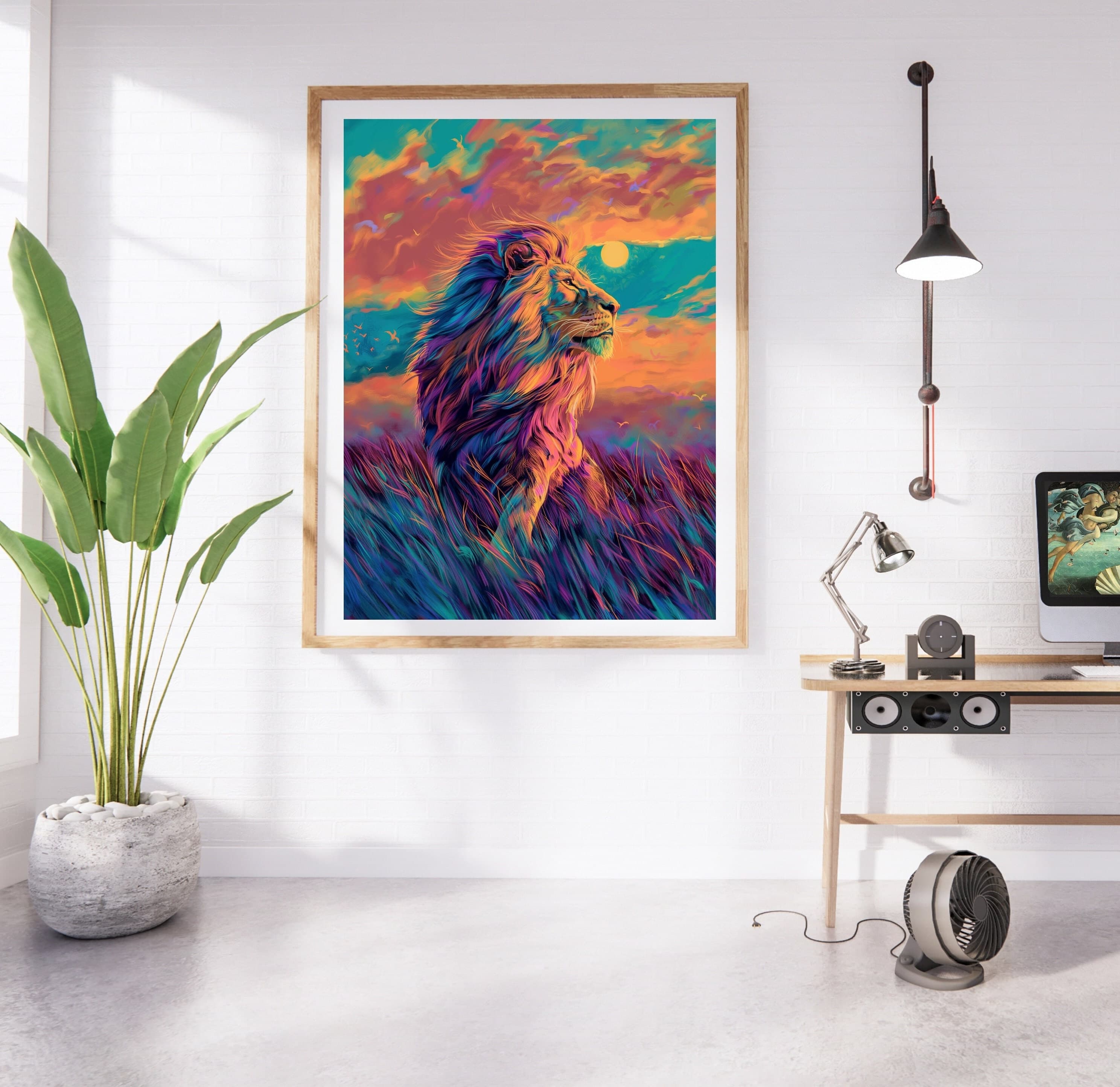Majestic Lion Sunset Oil Painting Poster, Colorful Animal Poster, Printable Animal Art, Digital Lion Art, Maximalist Lion Poster, Lion Art - view 6