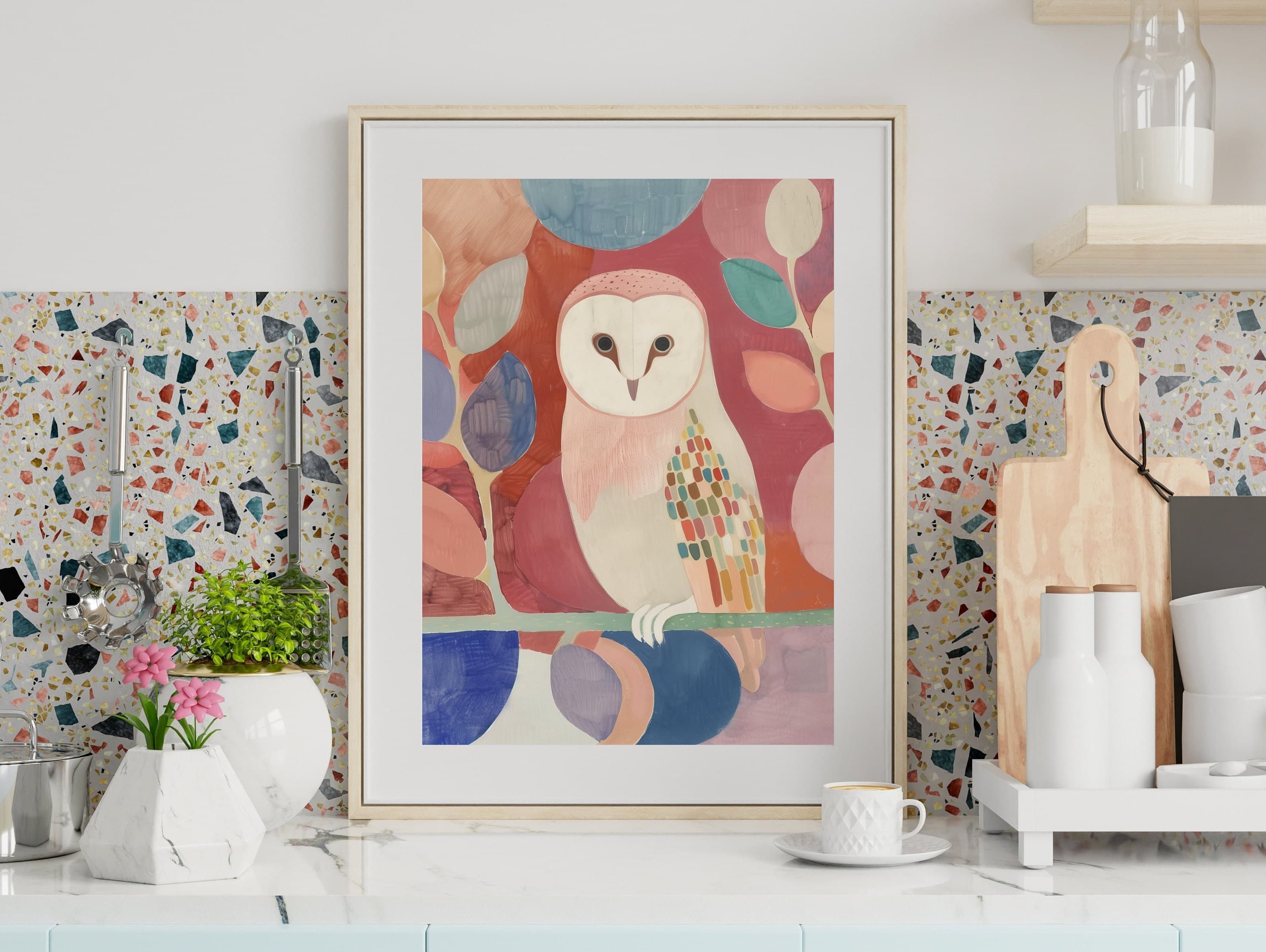 Colorful Owl Printable Digital Art, Oil Painting, Wildlife Art, Owl Love Art, Abstract Owl, Owl Poster, Gift for owl lovers, Pink Prints - view 2