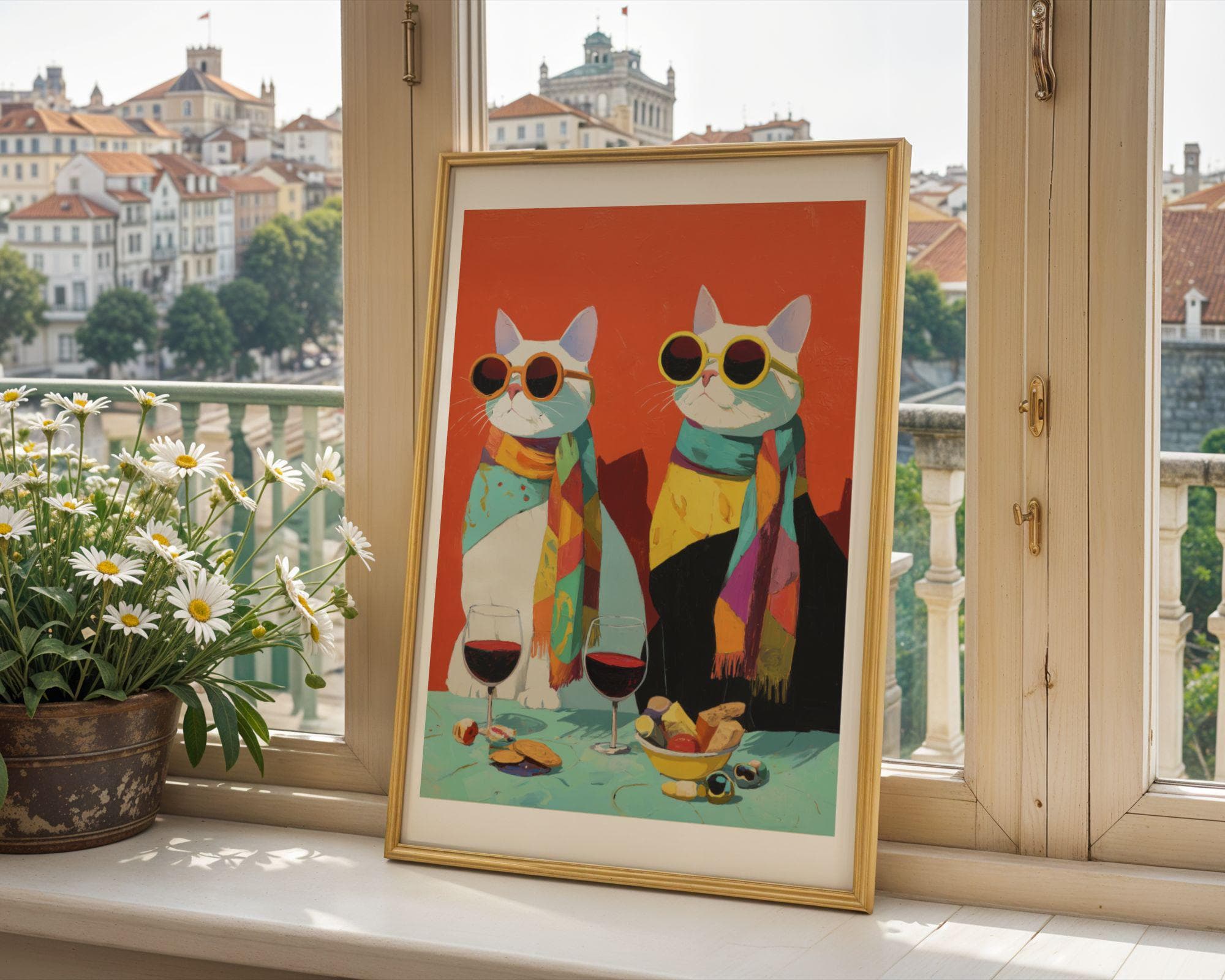 Funny Cat Couple Wine Wall Art, Modern Cat Couple Wall Decor, Quirky Cat Kitchen Wall Art, Funky Cats Kitchen Decor, Hipster Cats Wine Art - view 8