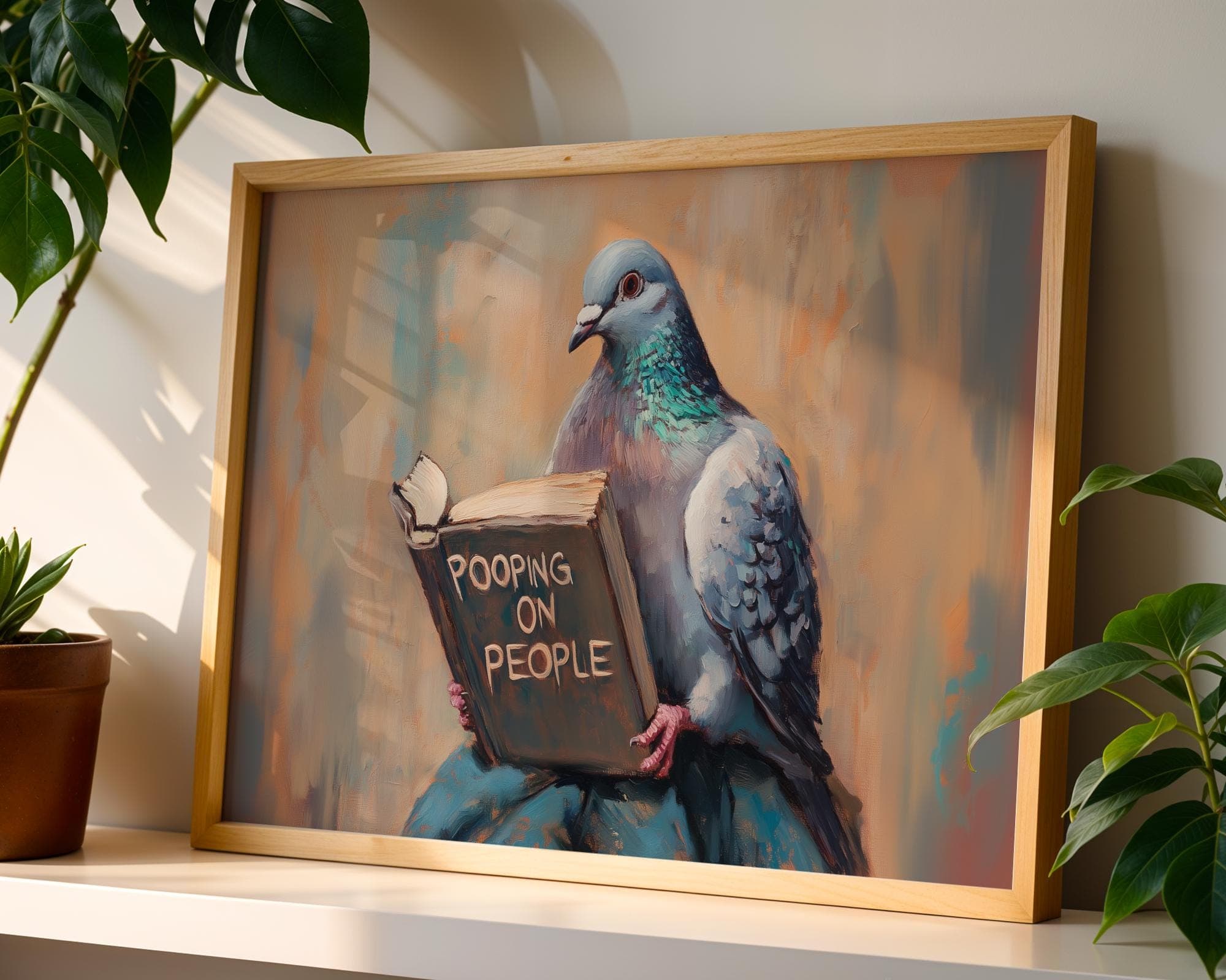 Funny Pigeon, Bird Reading Book, Bathroom Funny Posters, Humorous Pet, Digital Wall Art, Pooping On People Poster, Art Digital Download - view 6