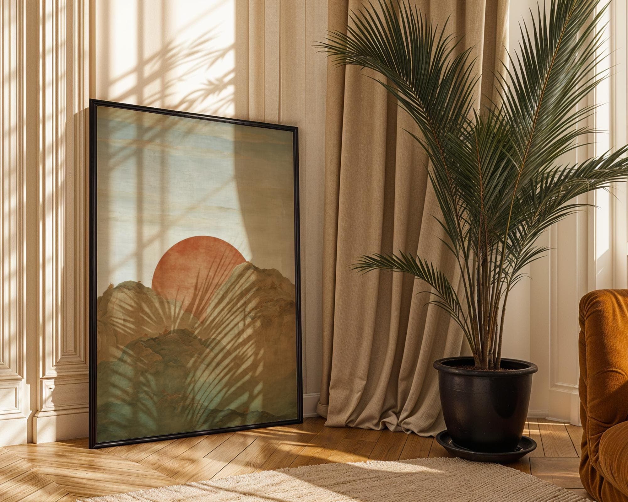 Japanese Landscape Wall Art, Red Sun Mountain Print, Traditional Asian Painting, Zen Nature Poster, Minimal Japanese Print, Digital Download - view 5