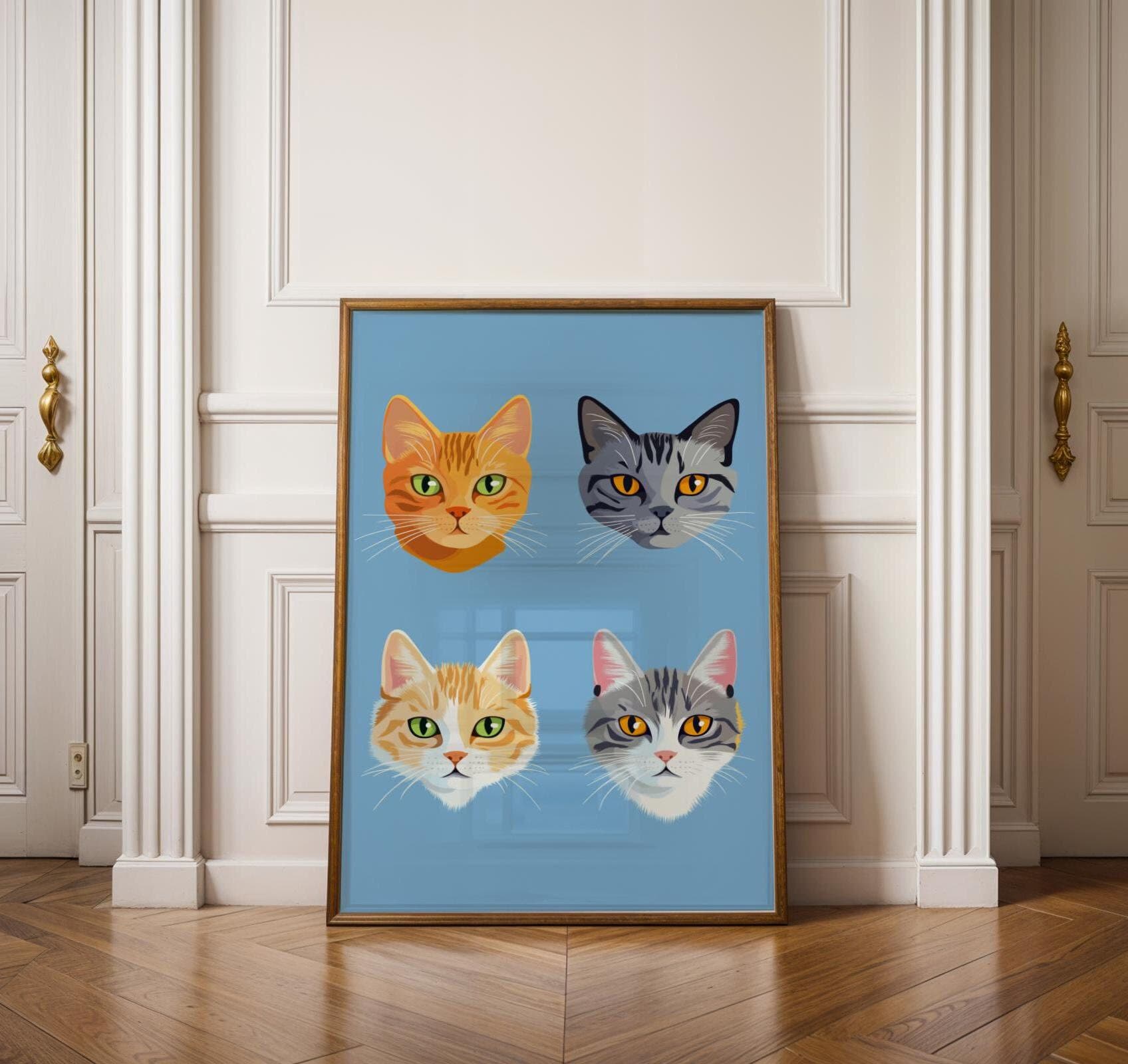 Pop Art Cat Portraits, Cute Cat Faces Wall Print, Unique Cat Wall Art, Pop Art Animal Art, Quirky Cat Decor, Printable Pop Art, Nurserywall