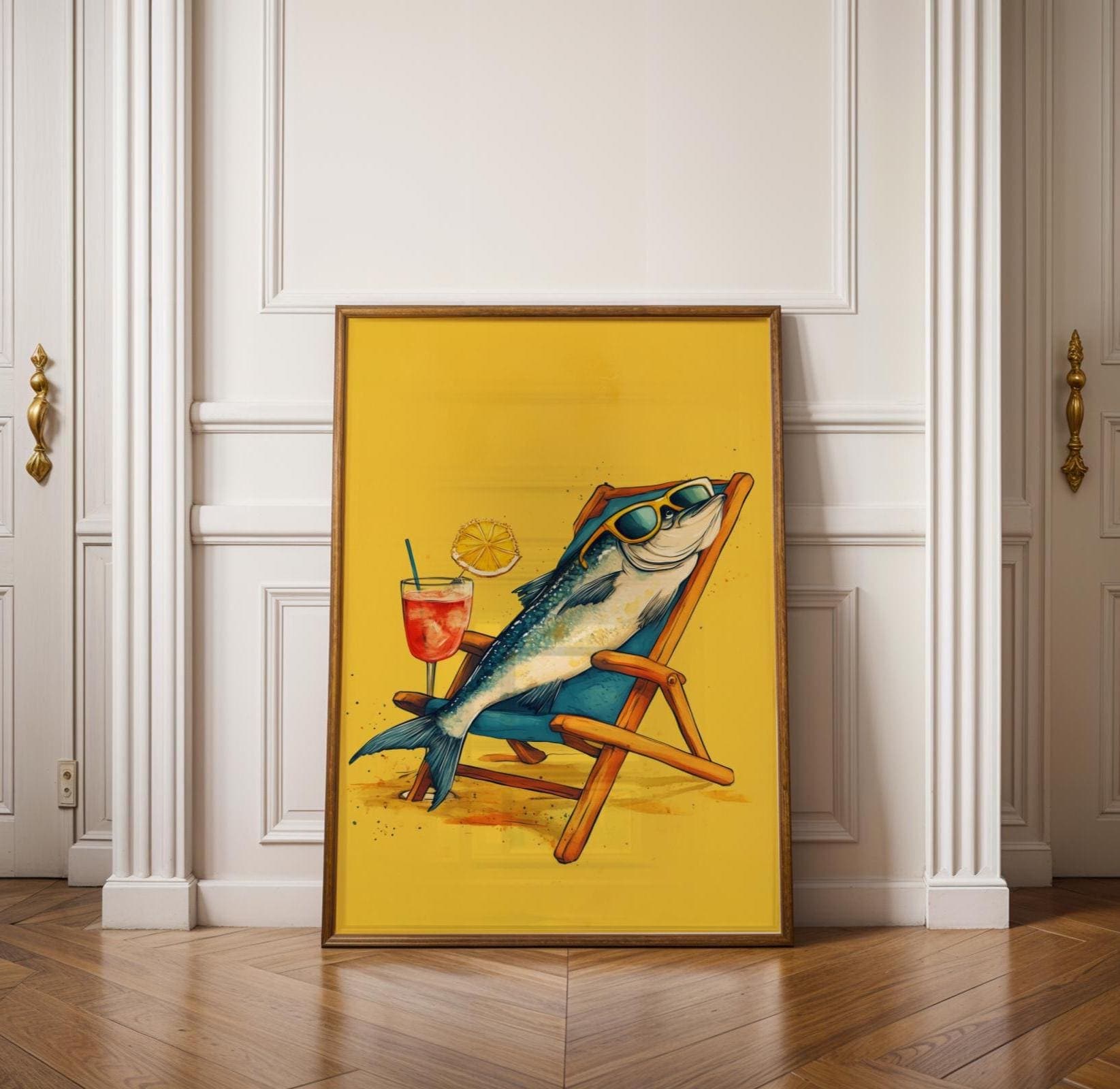 Sardine Art Print, Quirky Fish Poster, Yellow Wall Decor, Sardines Painting, Funny Sardine Decor, Funny Fish Poster, Sardines Lover Gift
