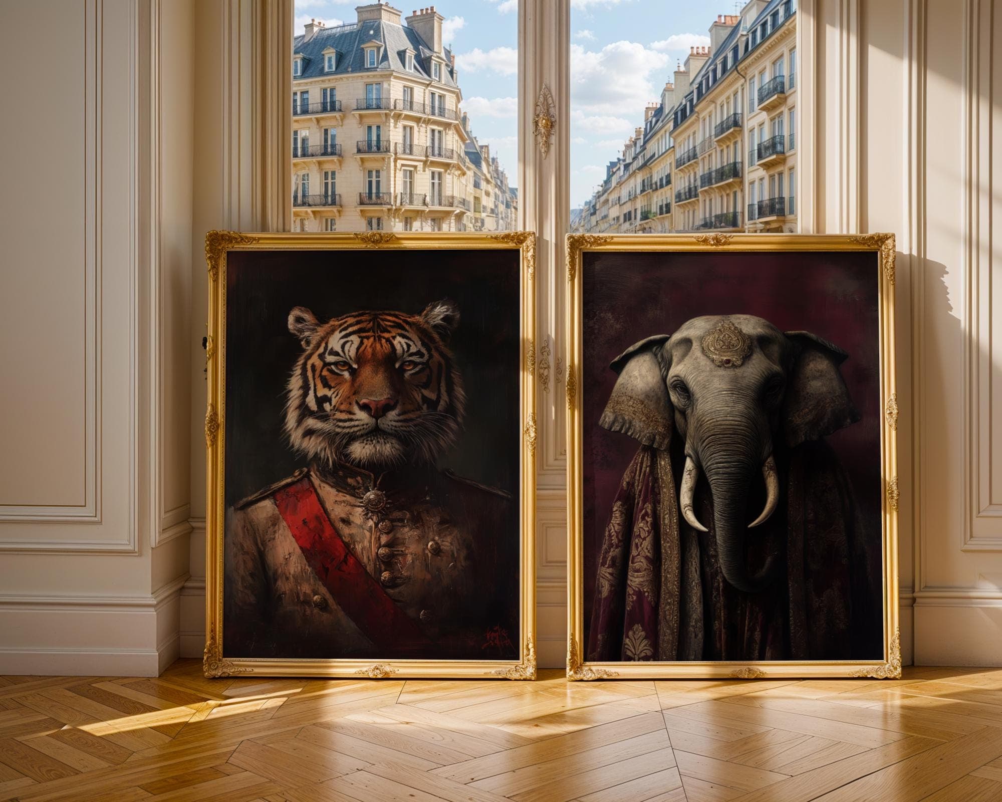 Victorian Animal Portrait Set, Anthropomorphic Animal Gallery Wall Art, Regal Vintage Portrait Set, Funky Fashion Animal Print Set, Digital - view 2