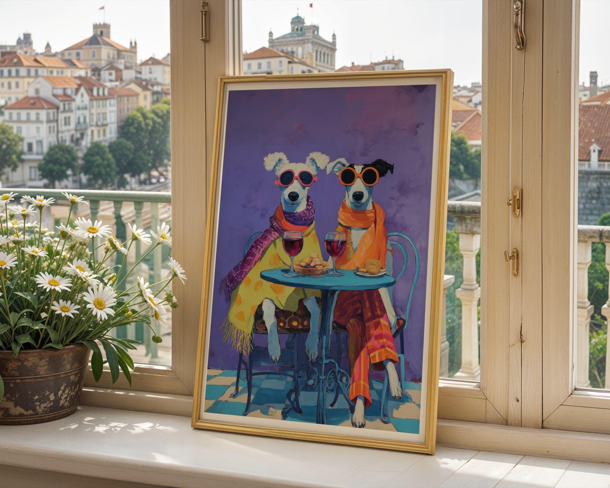 Funny Dog Couple Wine Wall Art, Quirky Dogs Kitchen Wall Art, Funny Animal Dog Painting, Whimsical Dog Couple Art, Wine Lover Gift, Dog Art - view 8