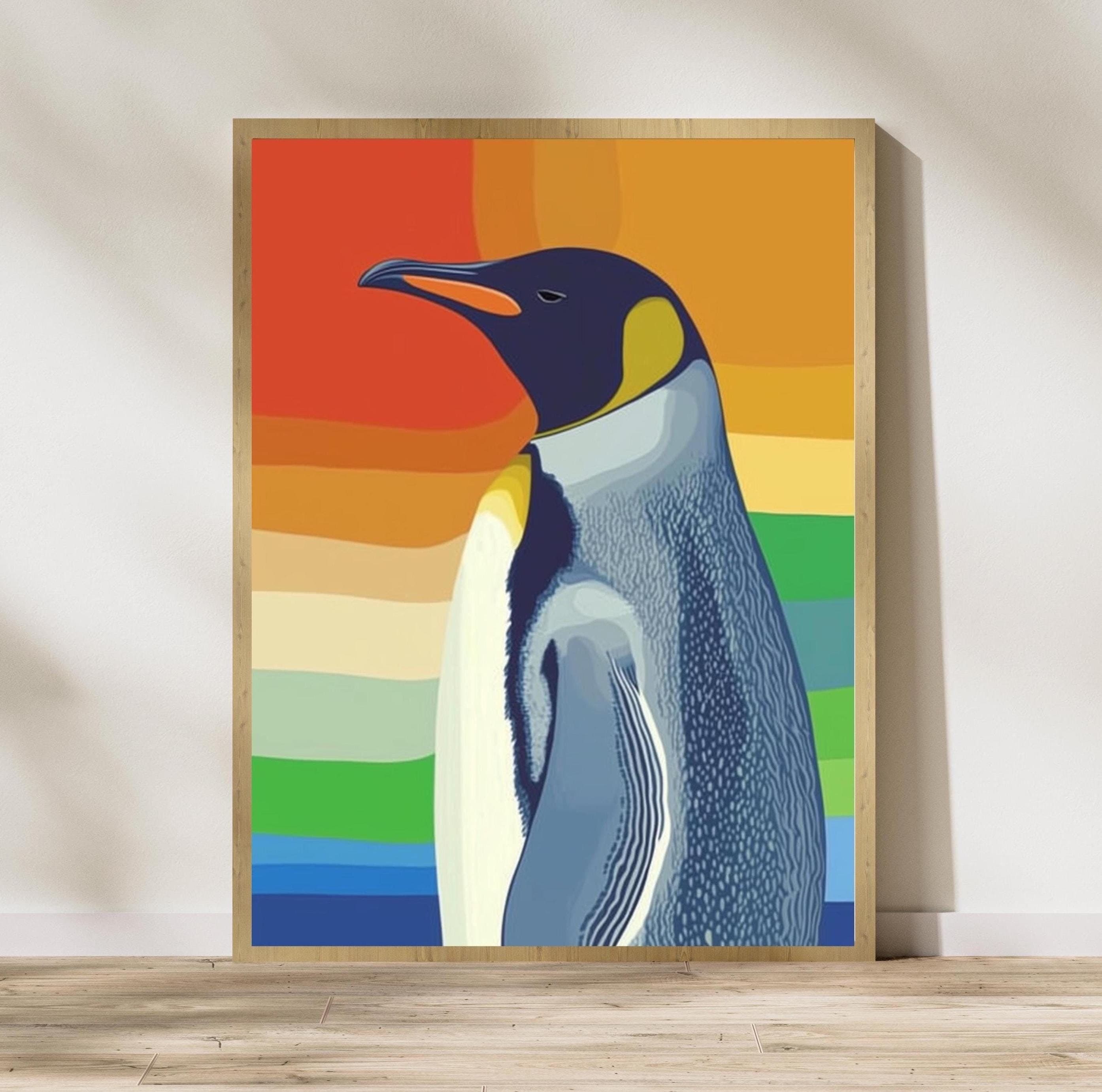 Colorful Penguin Poster, Wall Art for the Animal Lover, Aesthetic Prints, Digital Animal Printable Art, Maximalist Penguin Wall Art