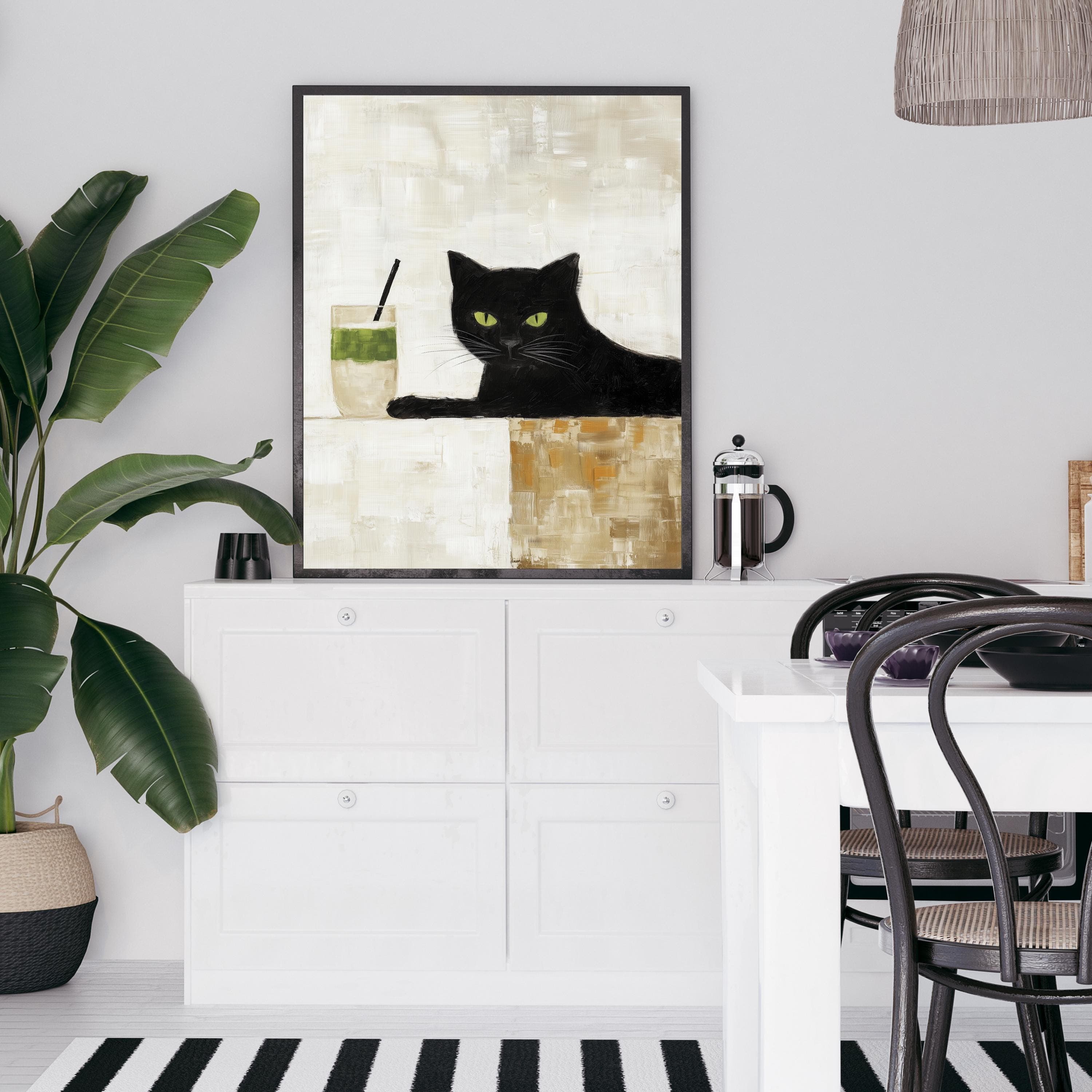 Abstract Black Cat Oil Painting, Minimalist Black Cat Poster, Abstract Animal Wall Art, Whimsical Black Cat Art, Abstract Oil Painting Print - view 5