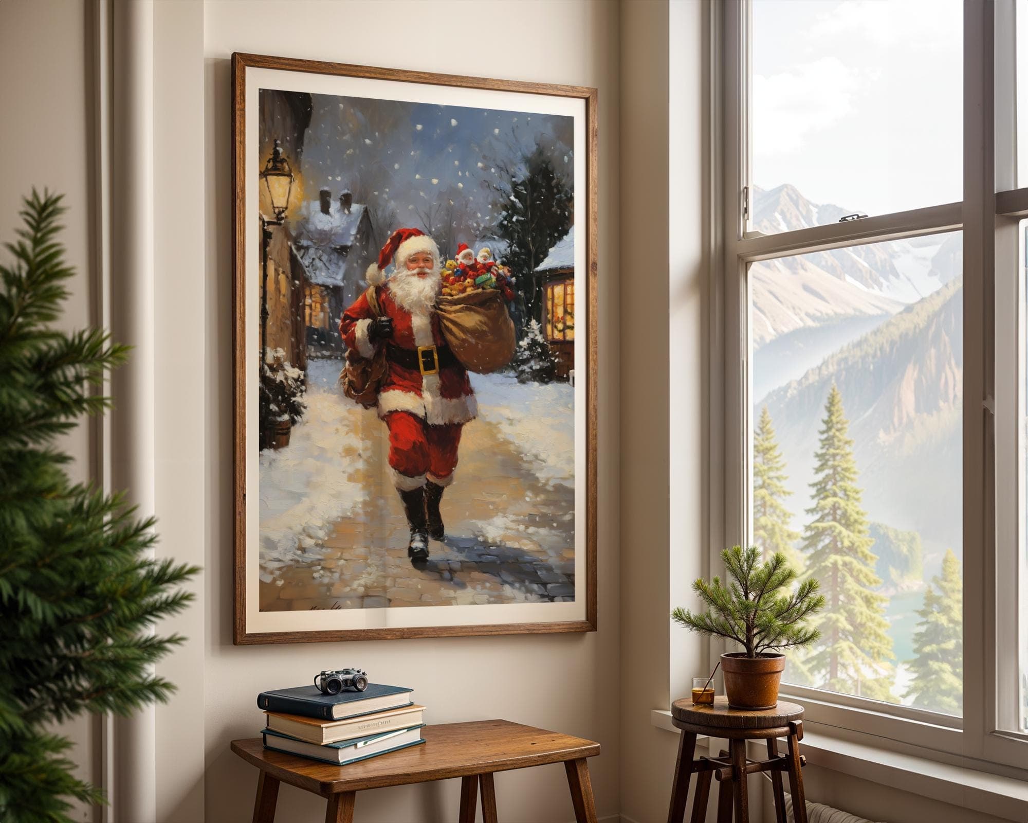 Santa Claus Christmas Wall Art, Cozy Christmas Santa Painting, Classic Santa Claus Painting, Holiday Wall Art, Digital Download, Santa Print - view 5