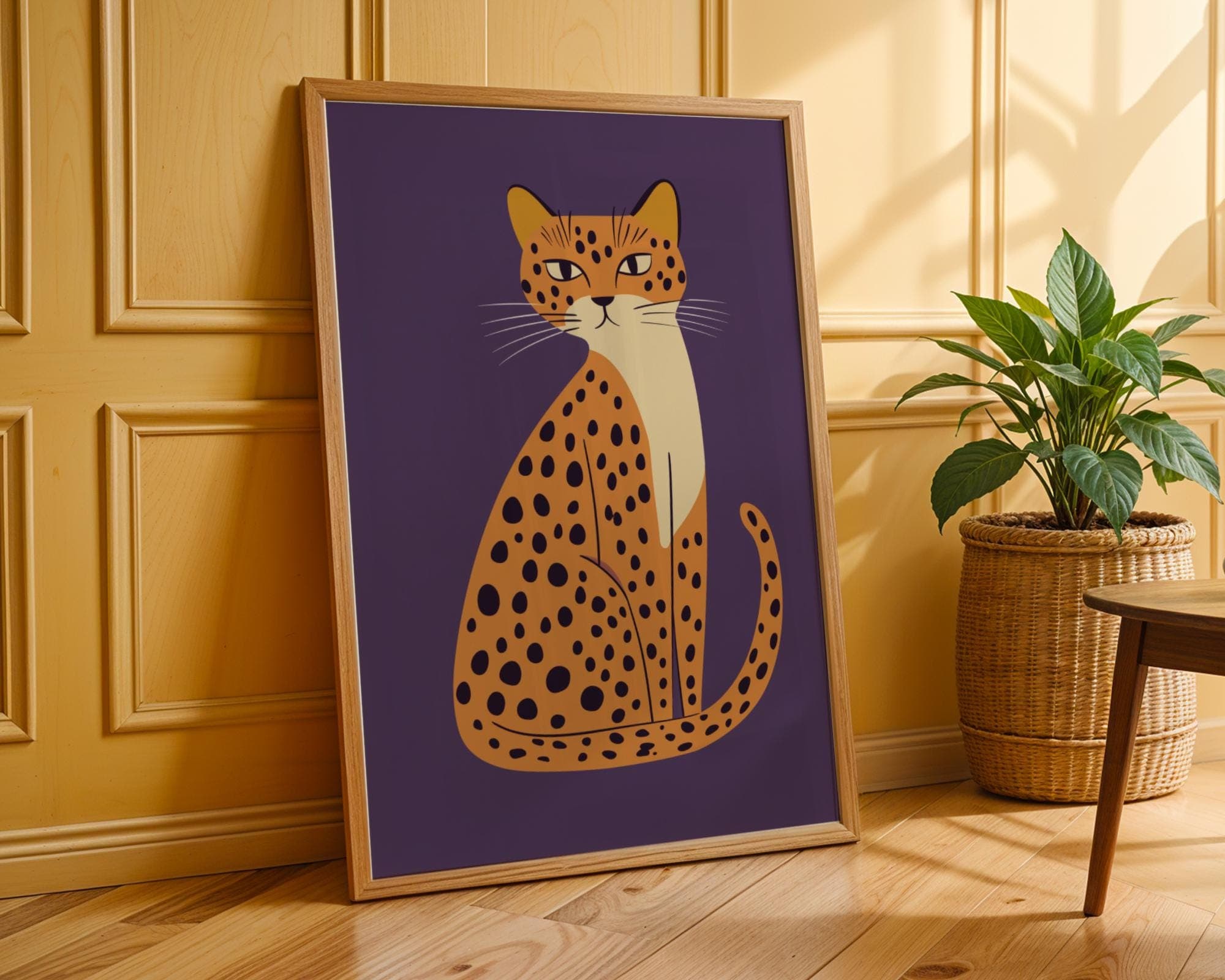 Modern Leopard Cat Wall Art Print, Minimalist Big Cat Poster, Leopard Cat Poster, Spotted Cat Print for Office, Leopard in Pop Art Style - view 7