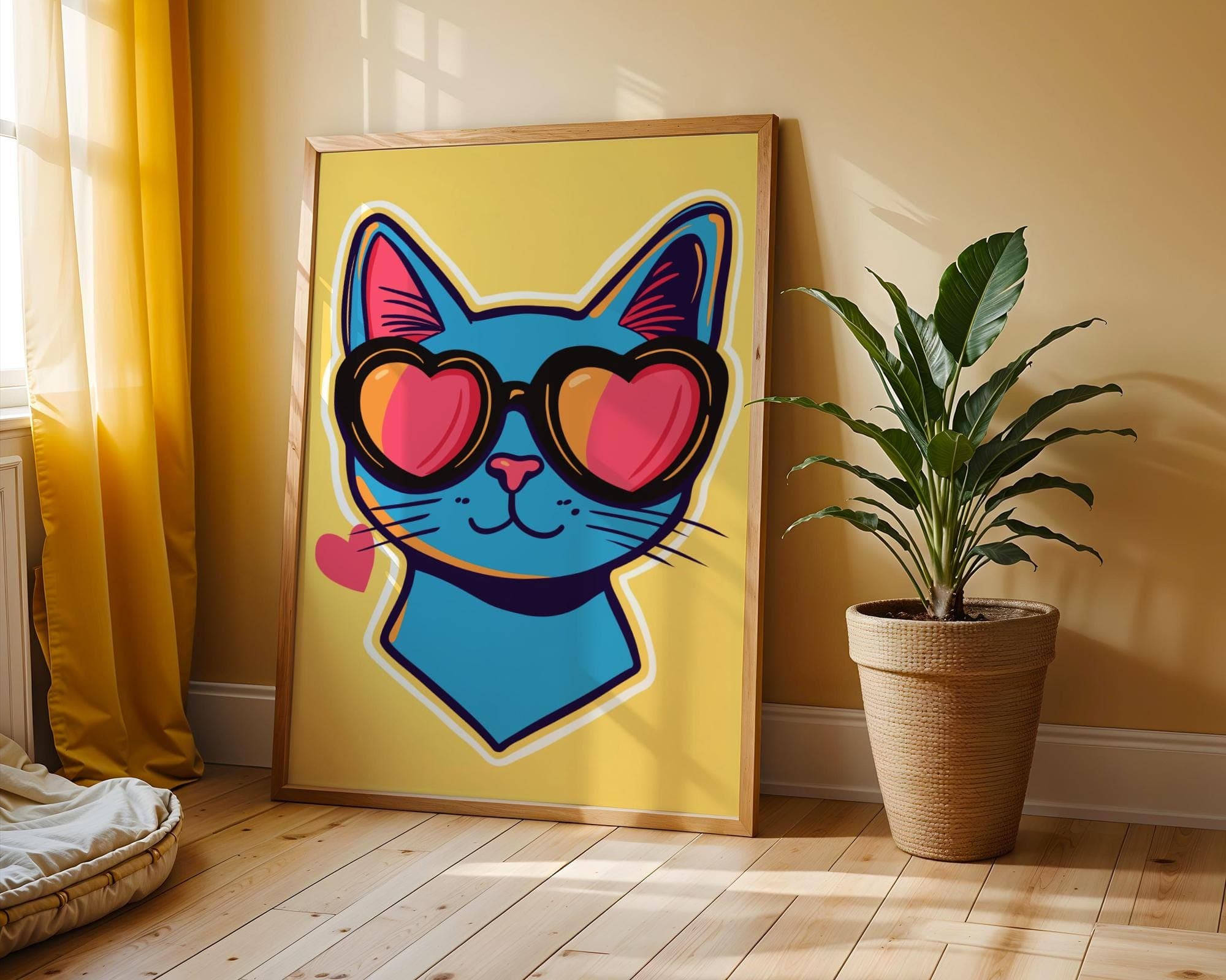 Retro Cat Wall Art, Blue Cat Pop Art, Quirky Cat Poster, Retro Aesthetic Wall Decor, Funky Retro Cat Poster, Digital Download, Quirky Art - view 7