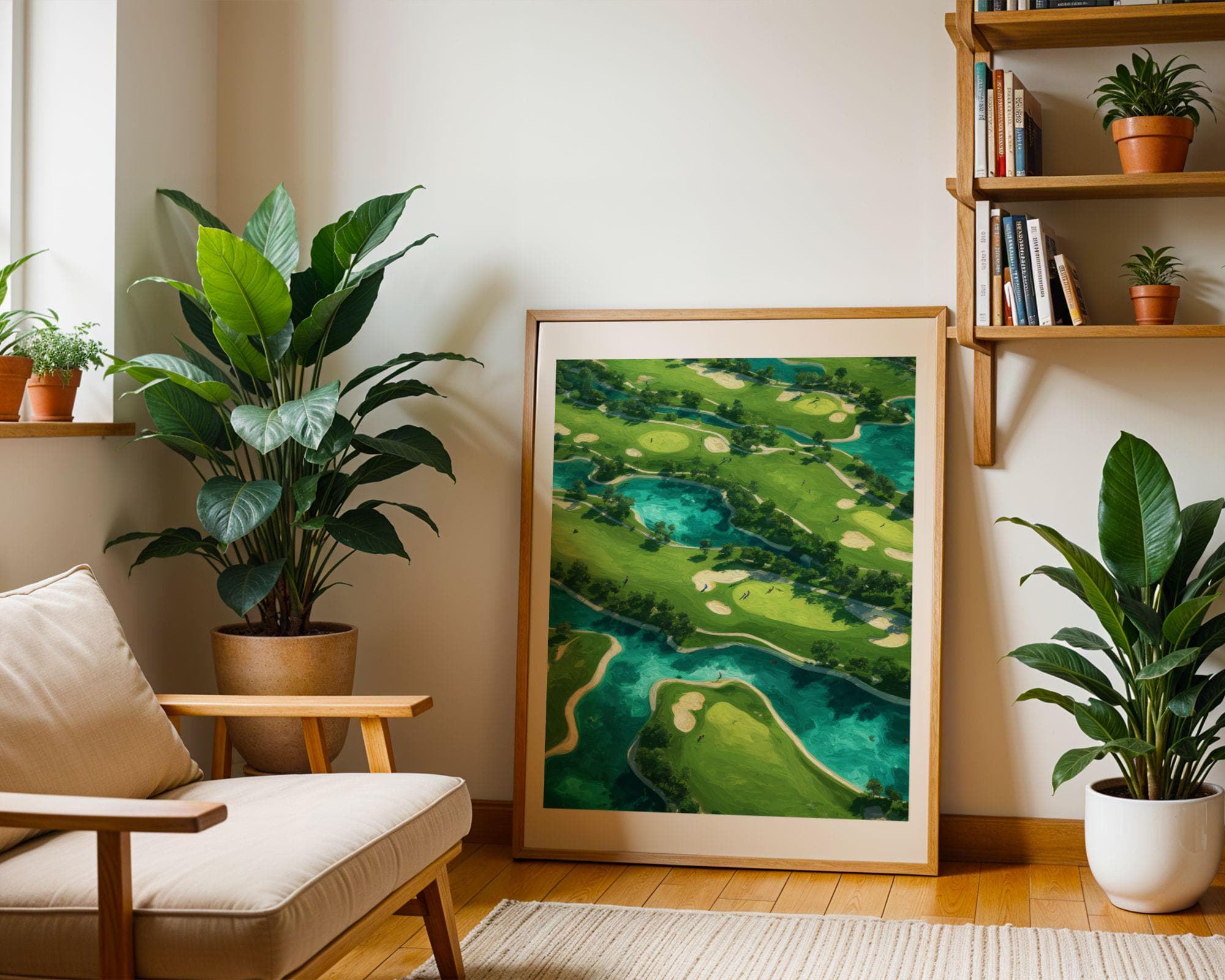 Tropical Golf Course Wall Art – Abstract Aerial Landscape Painting, Golf Lovers Wall Art, Modern Golf Art, Aerial Green Landscape Painting - view 7
