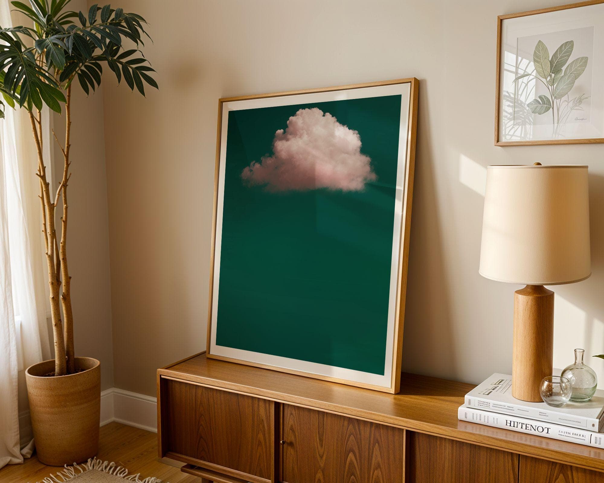Emerald Green Pink Cloud Print, Emerald Green Wall Art, Minimalist Wall Art, Maximalist Decor, Dark Green Wall Art, Pink Cloud Wall Art - view 7